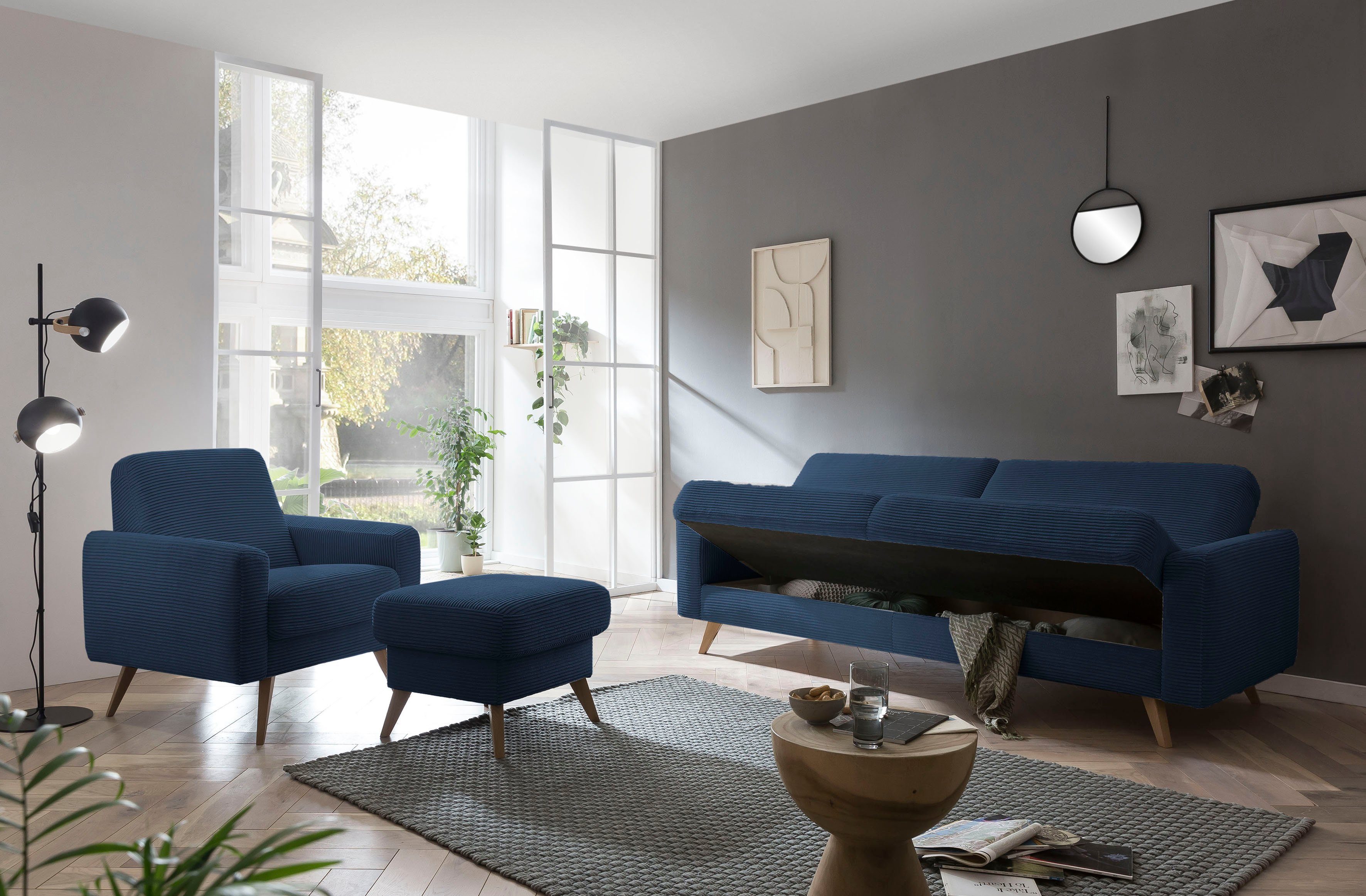 exxpo - sofa fashion 3-zitsbank Samso, elegant en comfortabel, actuele cord bekleding, kantelbank