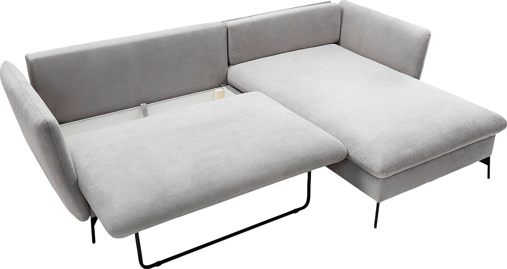 andas Hoekbank LIVORNO,258 cm, L-model, Slaapfunctie en bedlade (139/224 cm), fluweel, structuur, geweven stof