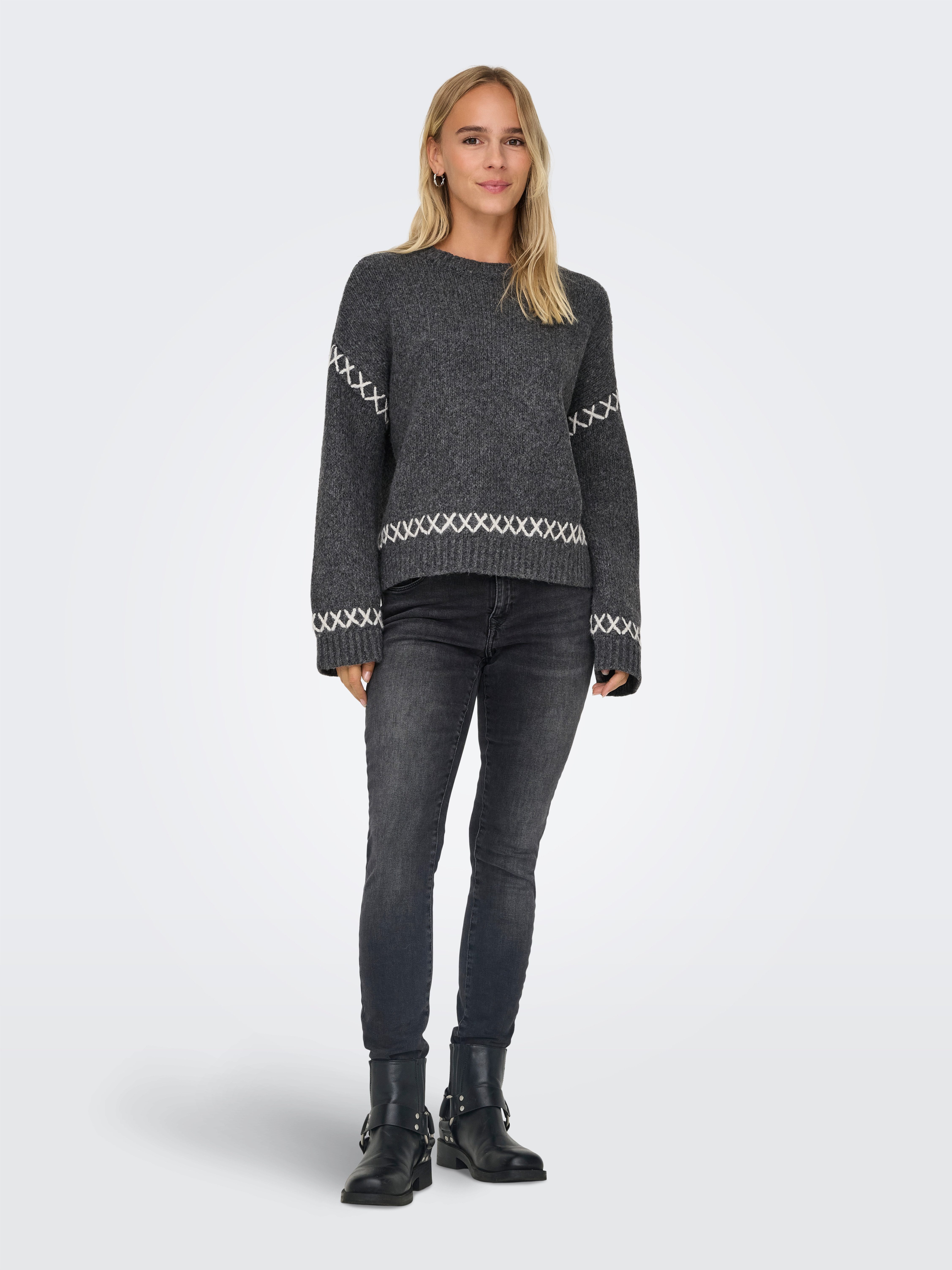 Only Trui met ronde hals ONLAMANDA LIFE LS O-NECK DETAIL CC KNT
