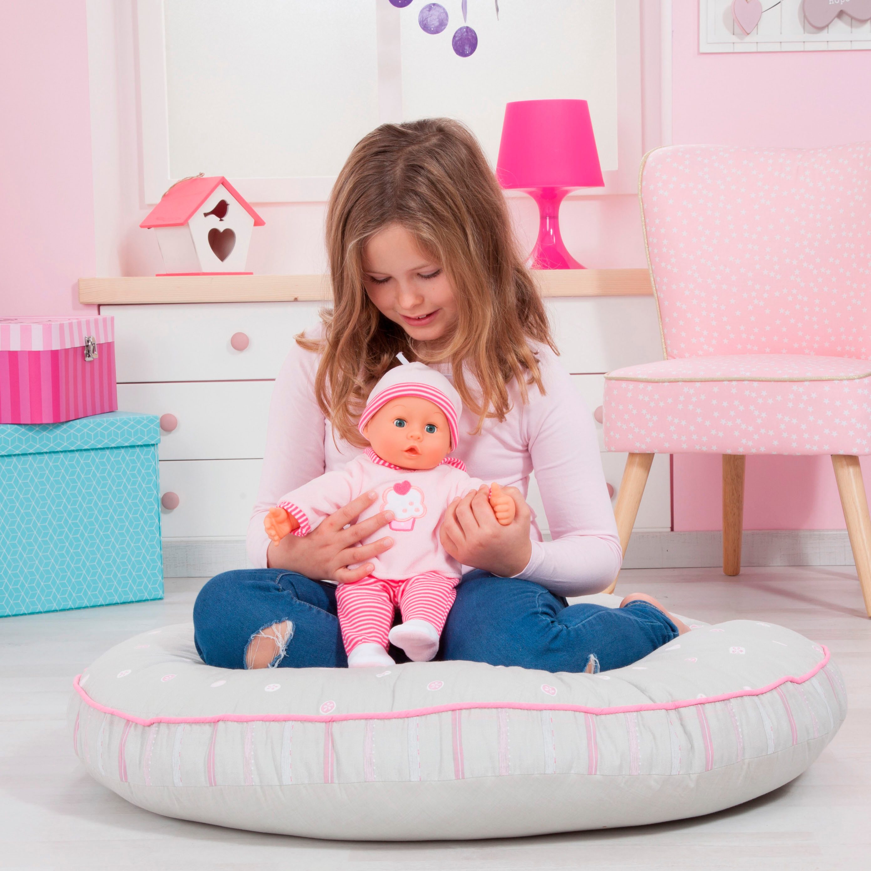 Bayer Babypop First Words Baby, 38 cm roze/roze (3-delig)