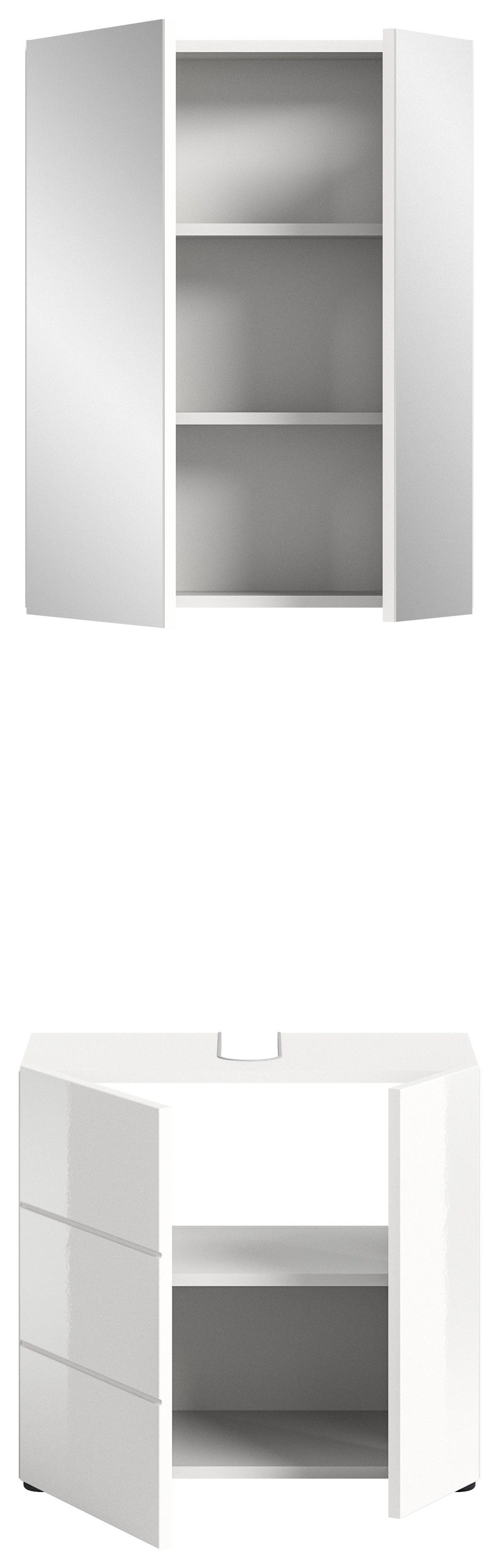 welltime Badmeubelset BIEL, TOPSELLER, 2-delig, incl. verlichting, MDF front, groeflook (2 stuks)