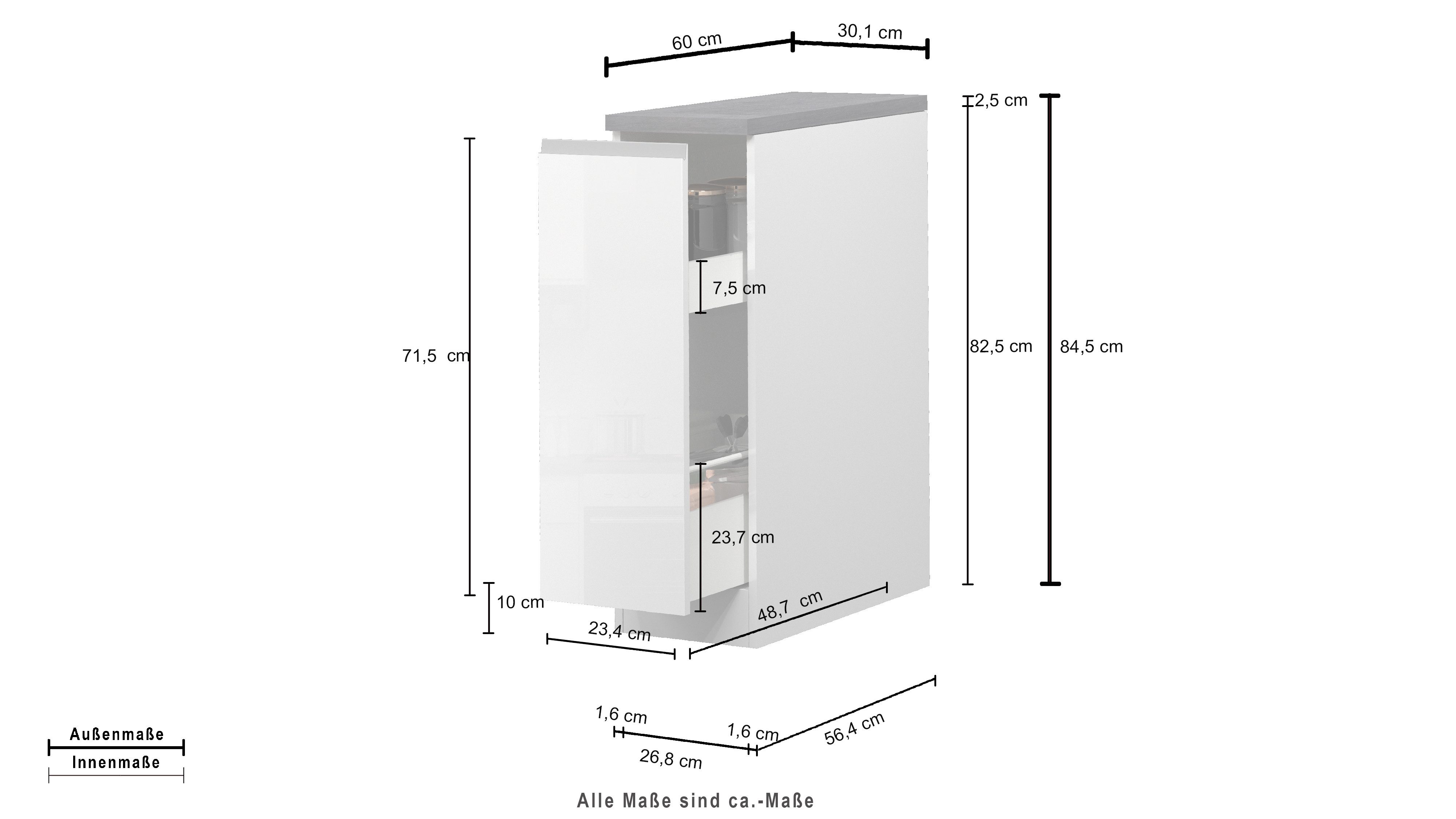 Kochstation Apothekerskast KS-Sole, apothekerskast Breedte/hoogte 30/85 cm, aanbouw en onderbouw mogelijk