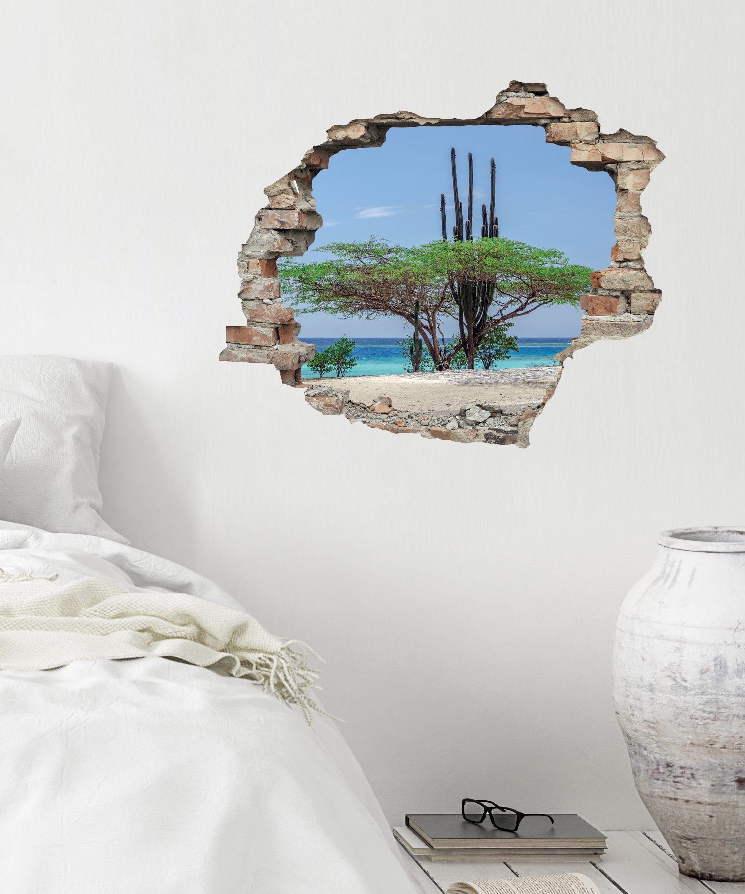 queence Wandfolie Strand Muursticker, muurdecoratie, zelfklevend, 3D, muurdurchbraak (1 stuk)