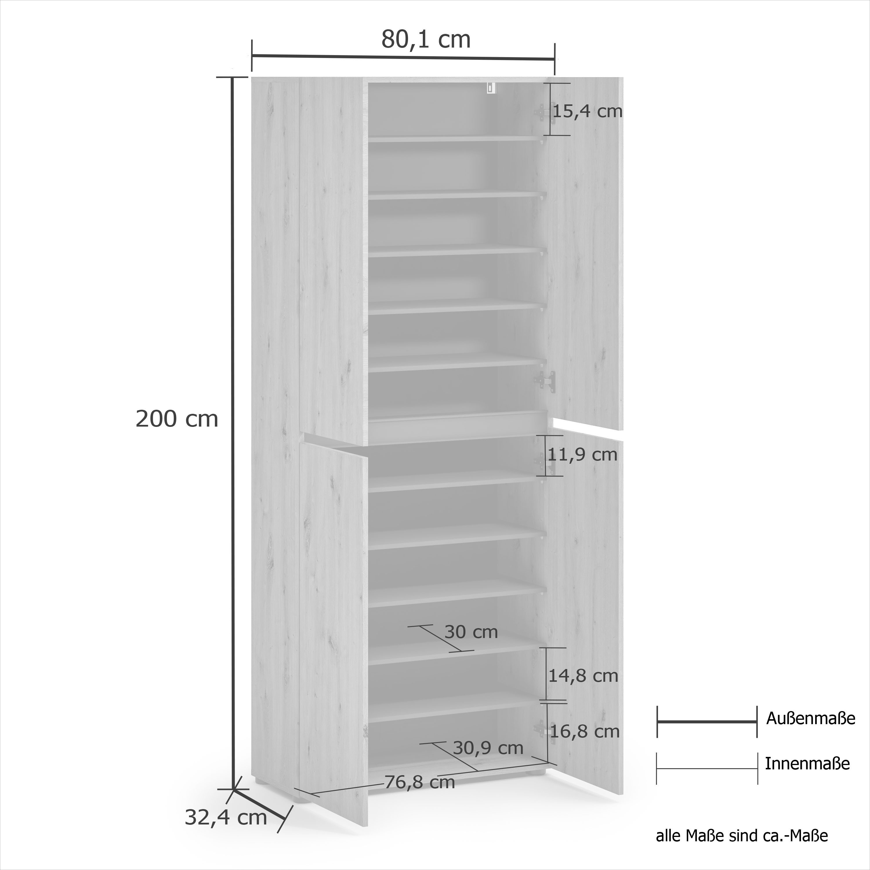 INOSIGN Schoenenkast MISTER- Schuhregal, Made in Italy, 12 Fächer, 10 Einlegeböden Breedte 80 cm, hoogte 200 cm, keerbare lijst
