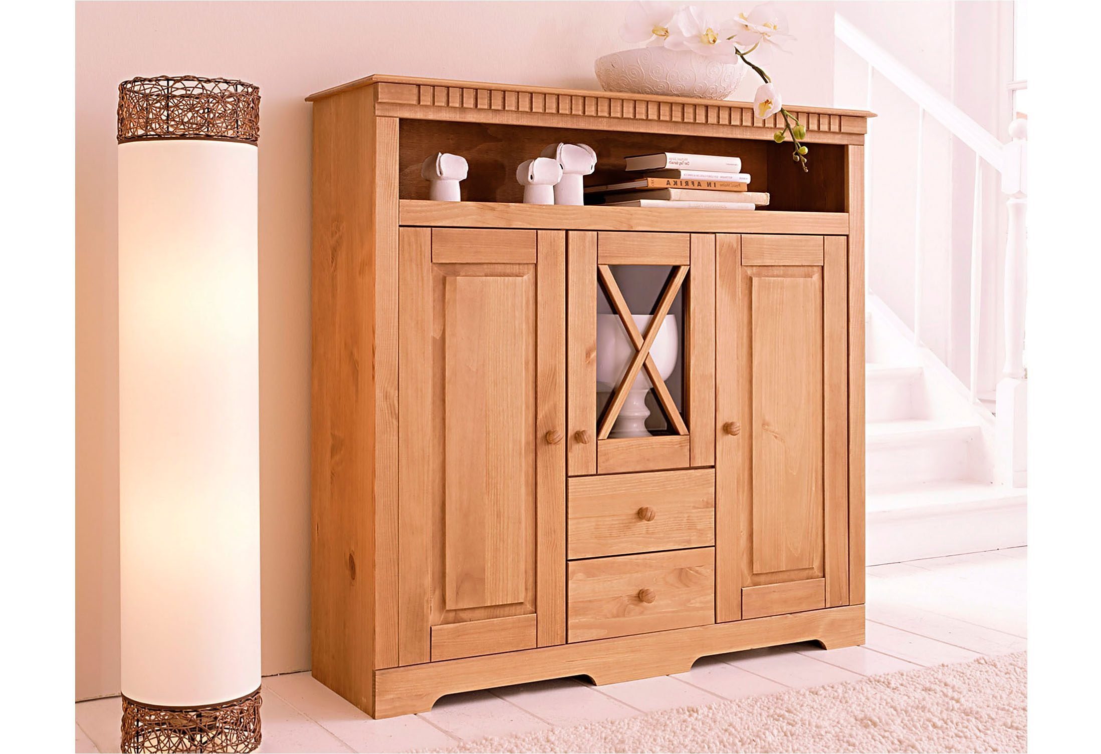 Home affaire Highboard Lisa Opbergkast van massief dennenhout, met decoratieve frezingen highboards