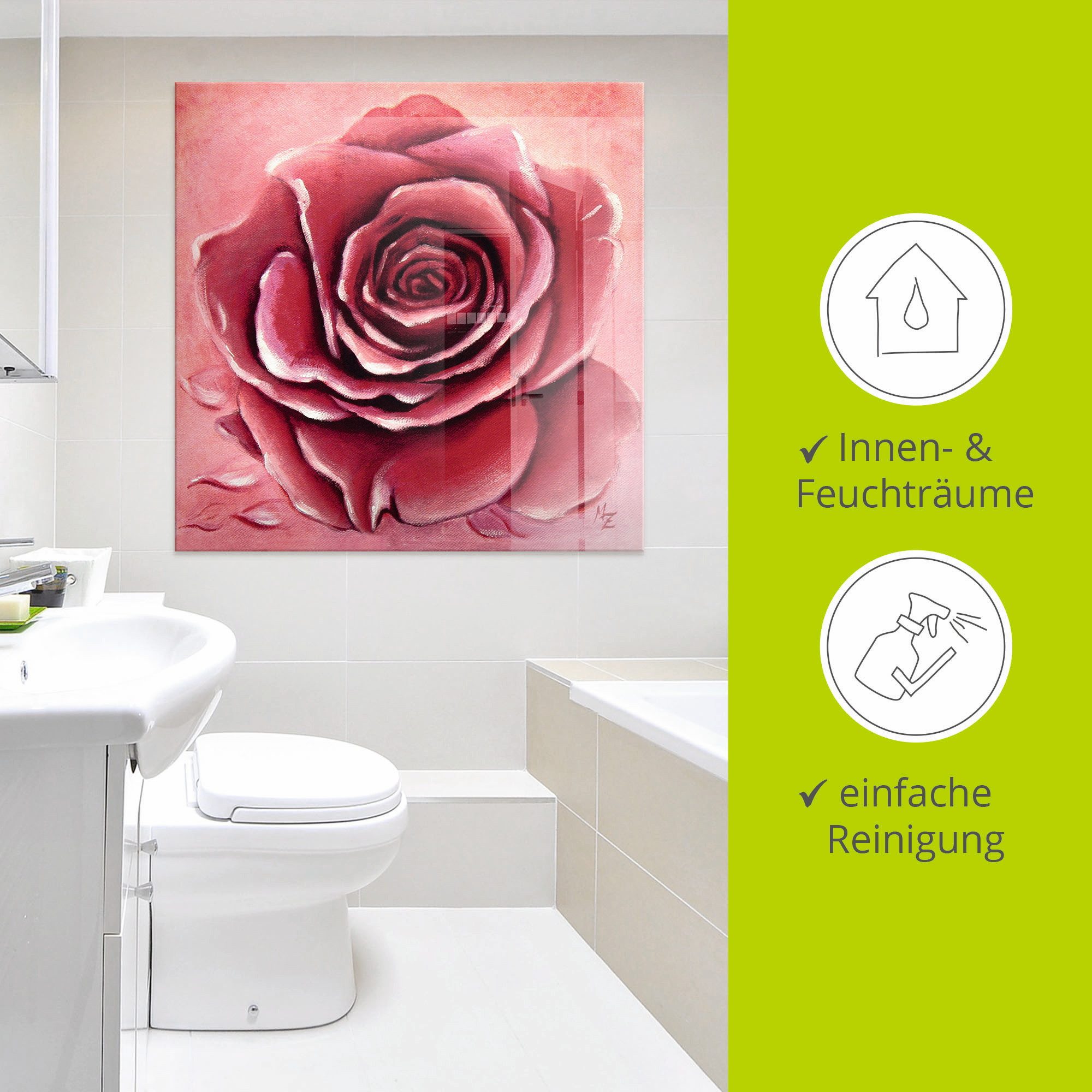 Artland Print op glas Rode roos met de hand geschilderd