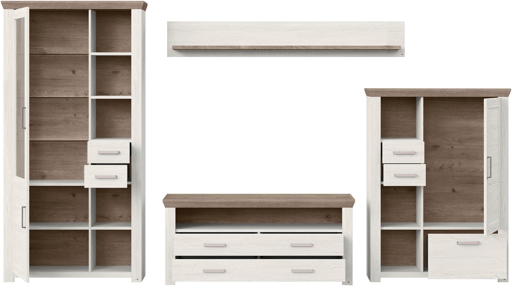 set one by Musterring Wandmeubel York Combinatie met 4 delen, in 3 kleurvarianten, totale breedte 370 cm (4-delig)