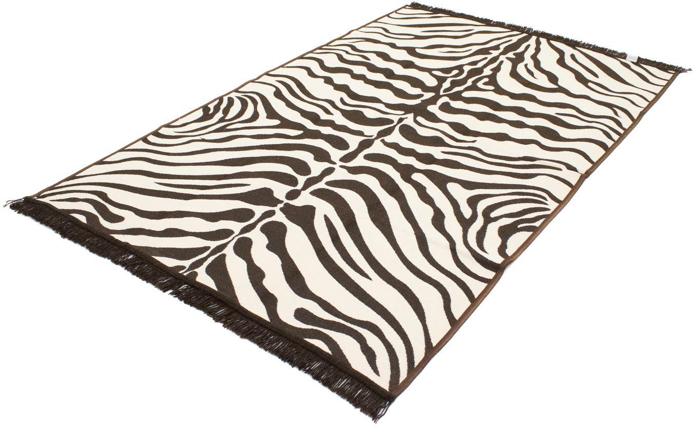 morgenland Wollen kleed Kelim vloerkleed Munita wollen vloerkleden maat 140 cm x 215 cm x 5 mm zwart