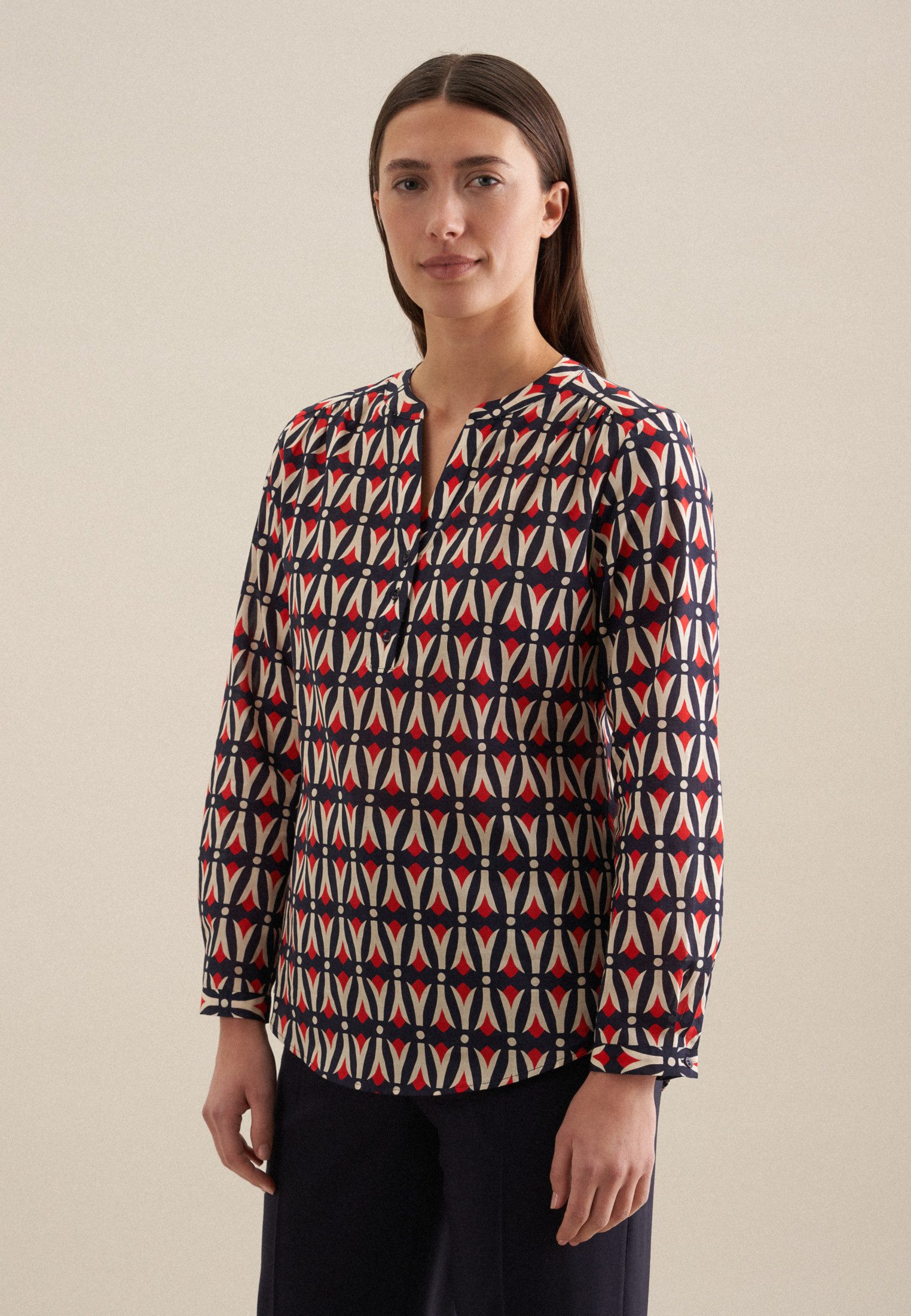 Seidensticker Klassieke blouse Zwarte roos Tunika met geometrische patronen