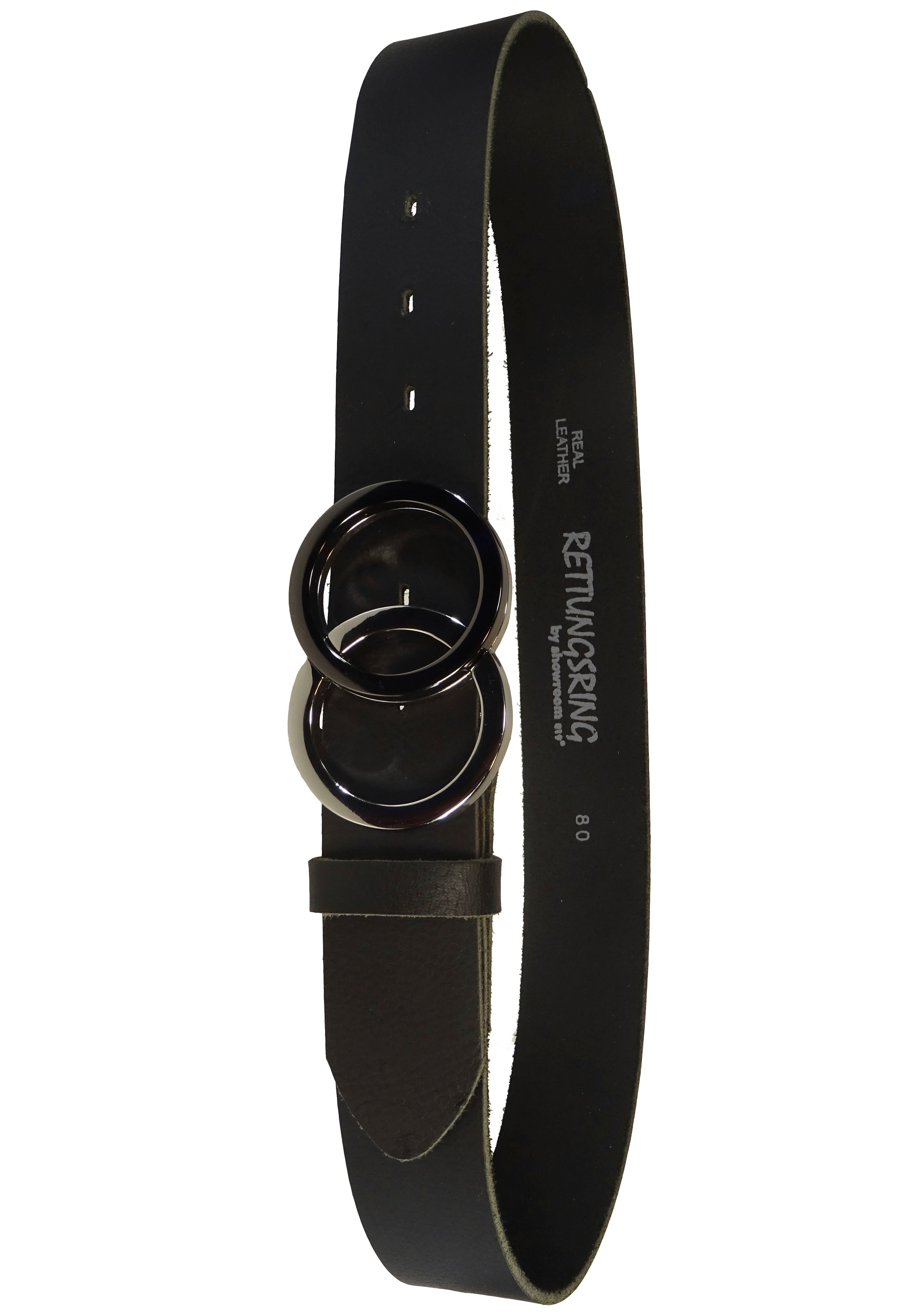 RETTUNGSRING by showroom 019° Leren riem met verwisselbare sluiting "2 cirkels zilver/goud", 4cm