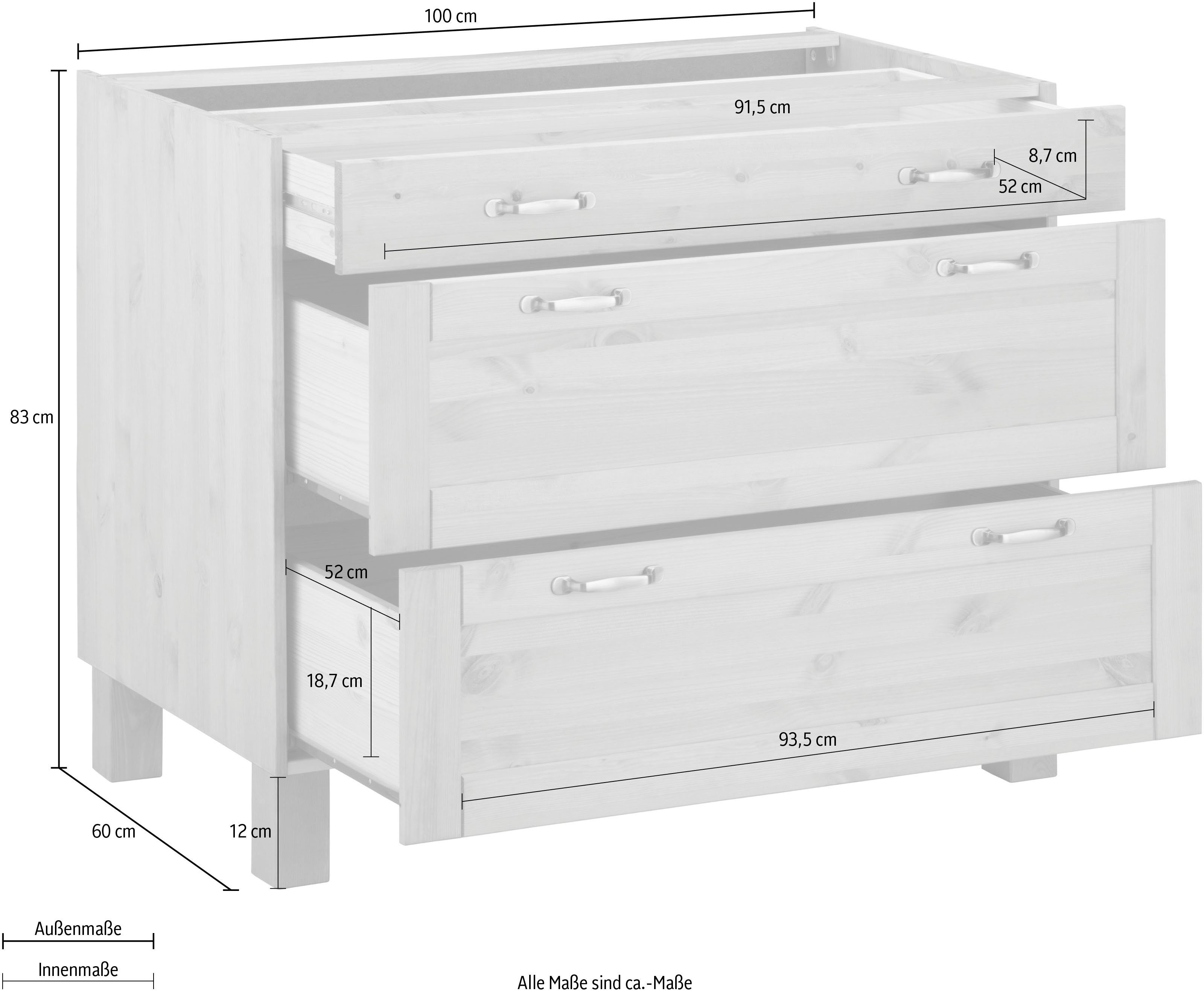 Home affaire Onderkast Alby Breedte 100 cm, 3 laden