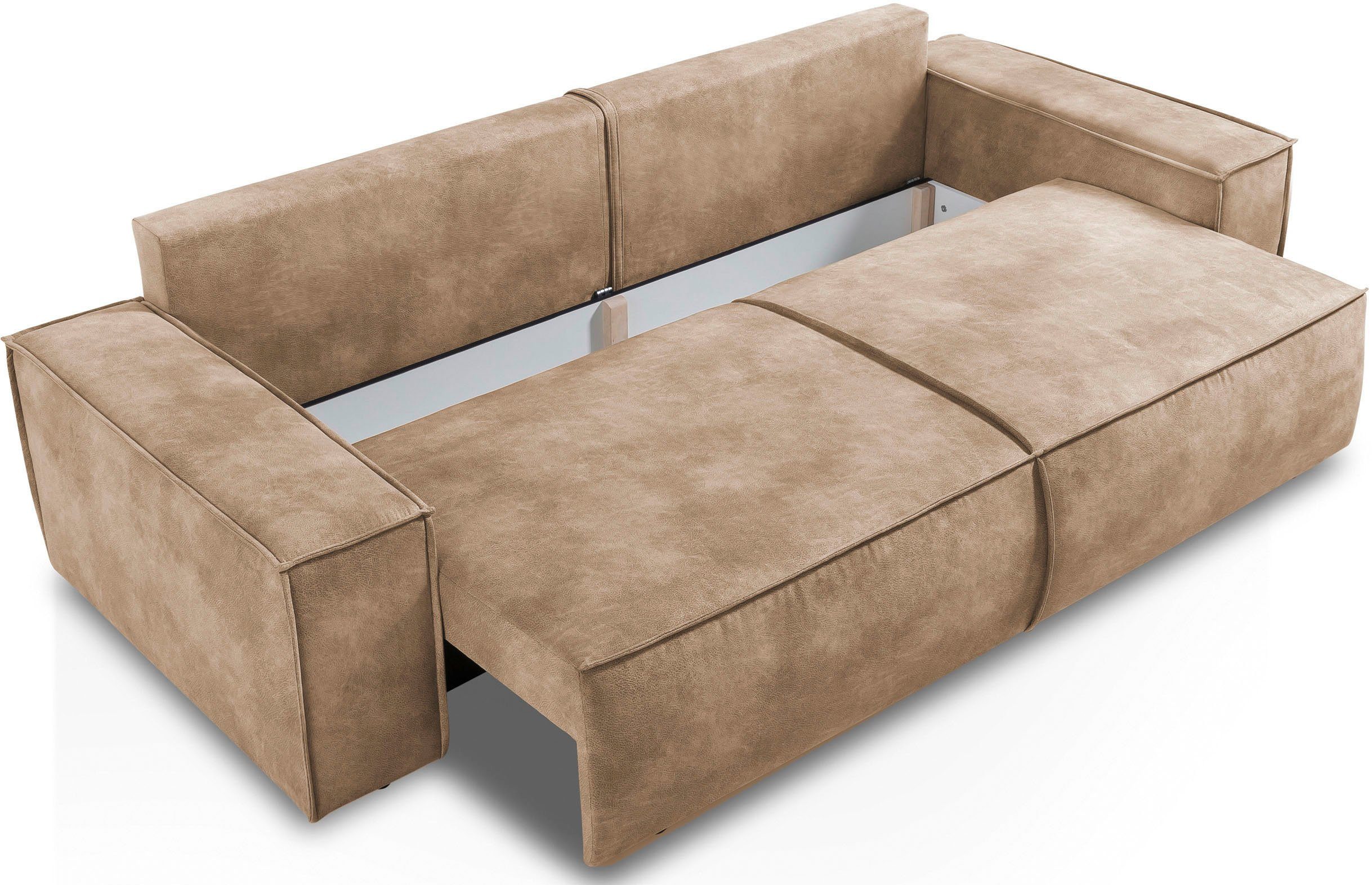 Home affaire 3-zitsbank SHERWOOD slaapbank (257 cm) ribfluweel, velours, vintage lederlook