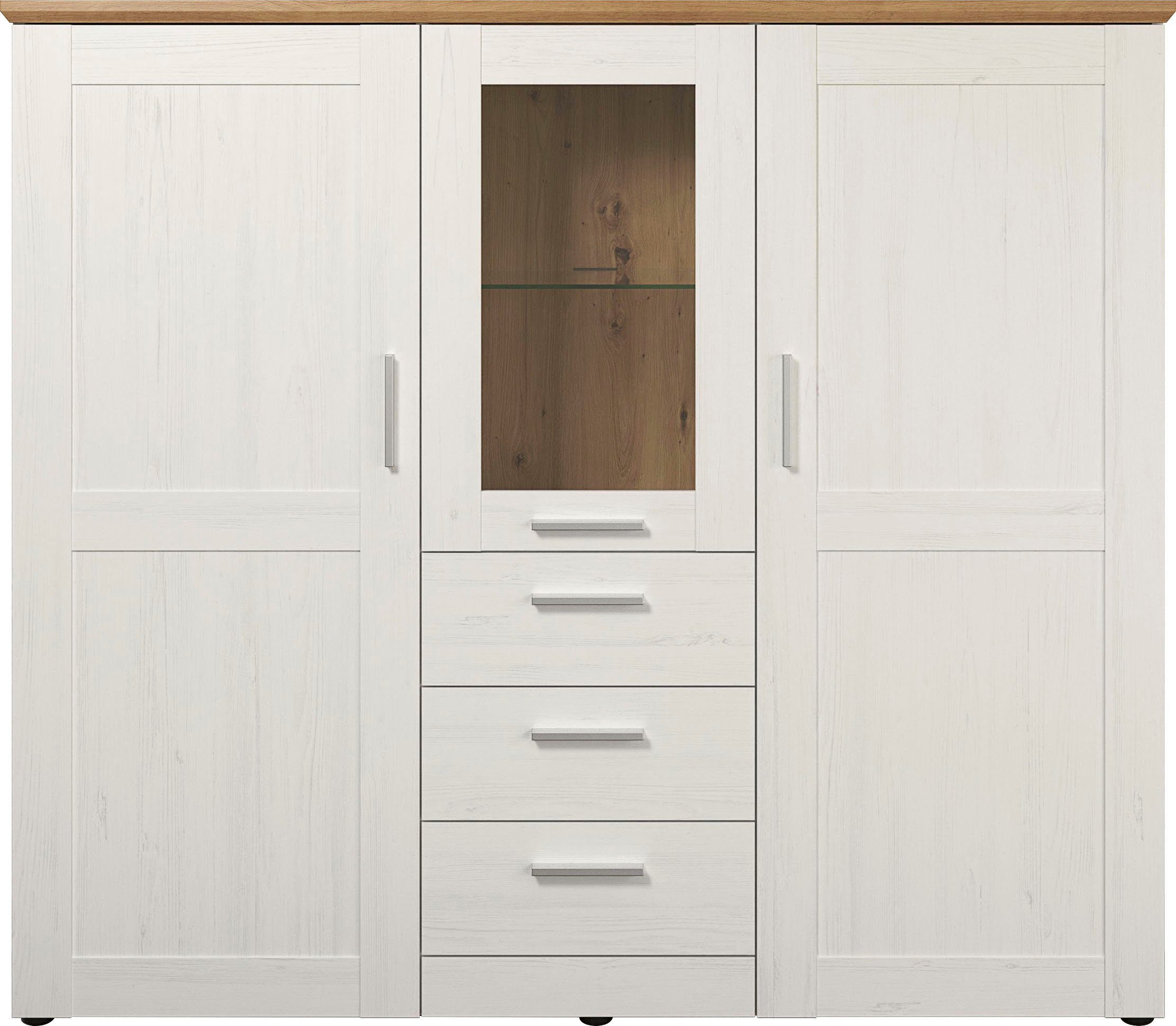 Home affaire Highboard Nybro Vitrine, omkeerbaar monteerbare deurstop, breedte 159 cm