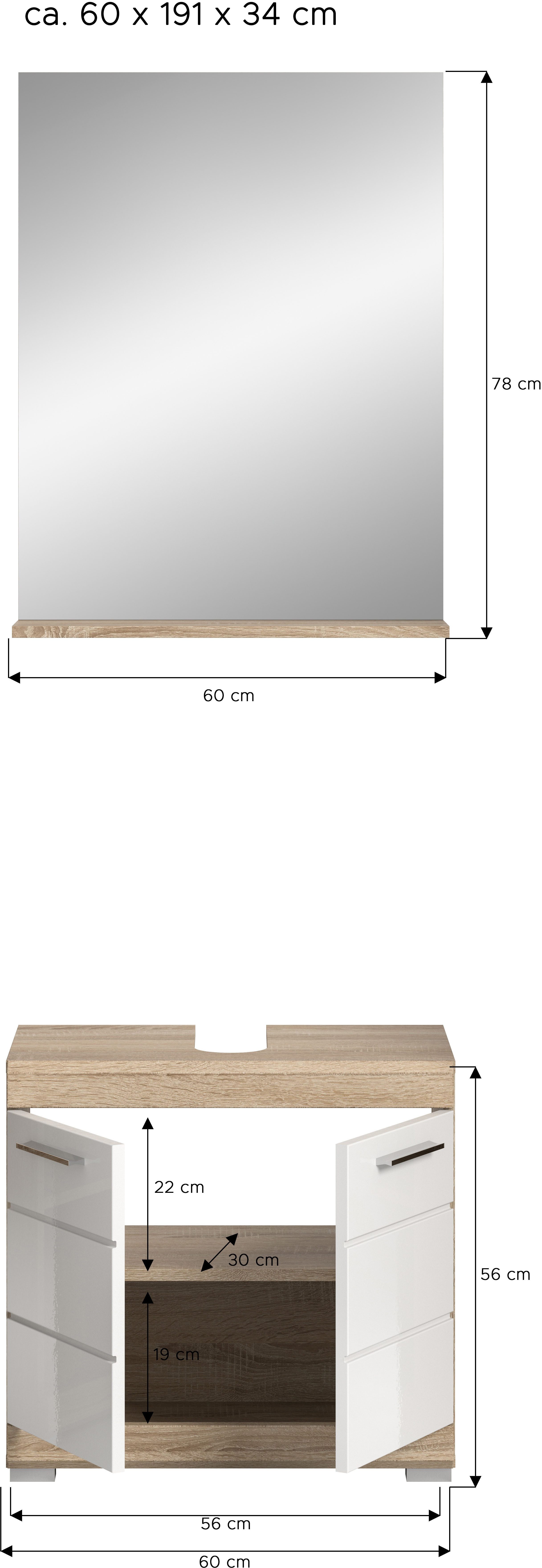 INOSIGN Badkamerserie Siena, 2-delig, bestaande uit: onderkast voor wastafel, spiegel in verschillende kleuren verkrijgbaar, badkamermeubels, combinatie, badkamer (set, 2-delig)