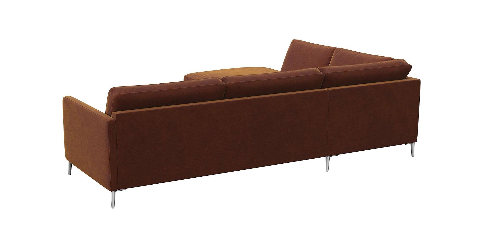 FLEXLUX Hoekbank Fiore, L-vorm smalle armleuningen, koudschuim, aluminium poten