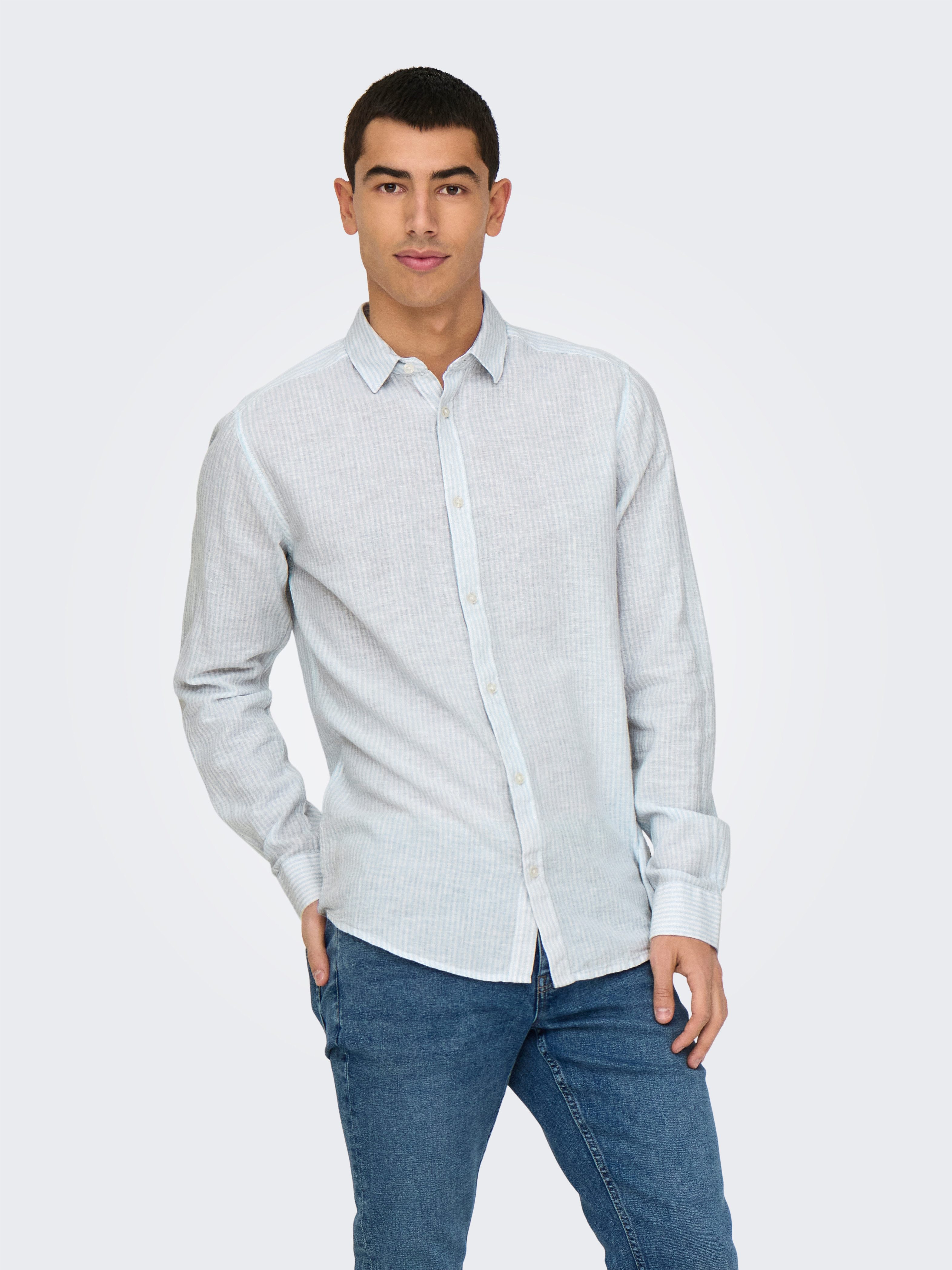 ONLY & SONS Overhemd met korte mouwen ONSCAIDEN LS STRIPE LINEN SHIRT 660 NOOS