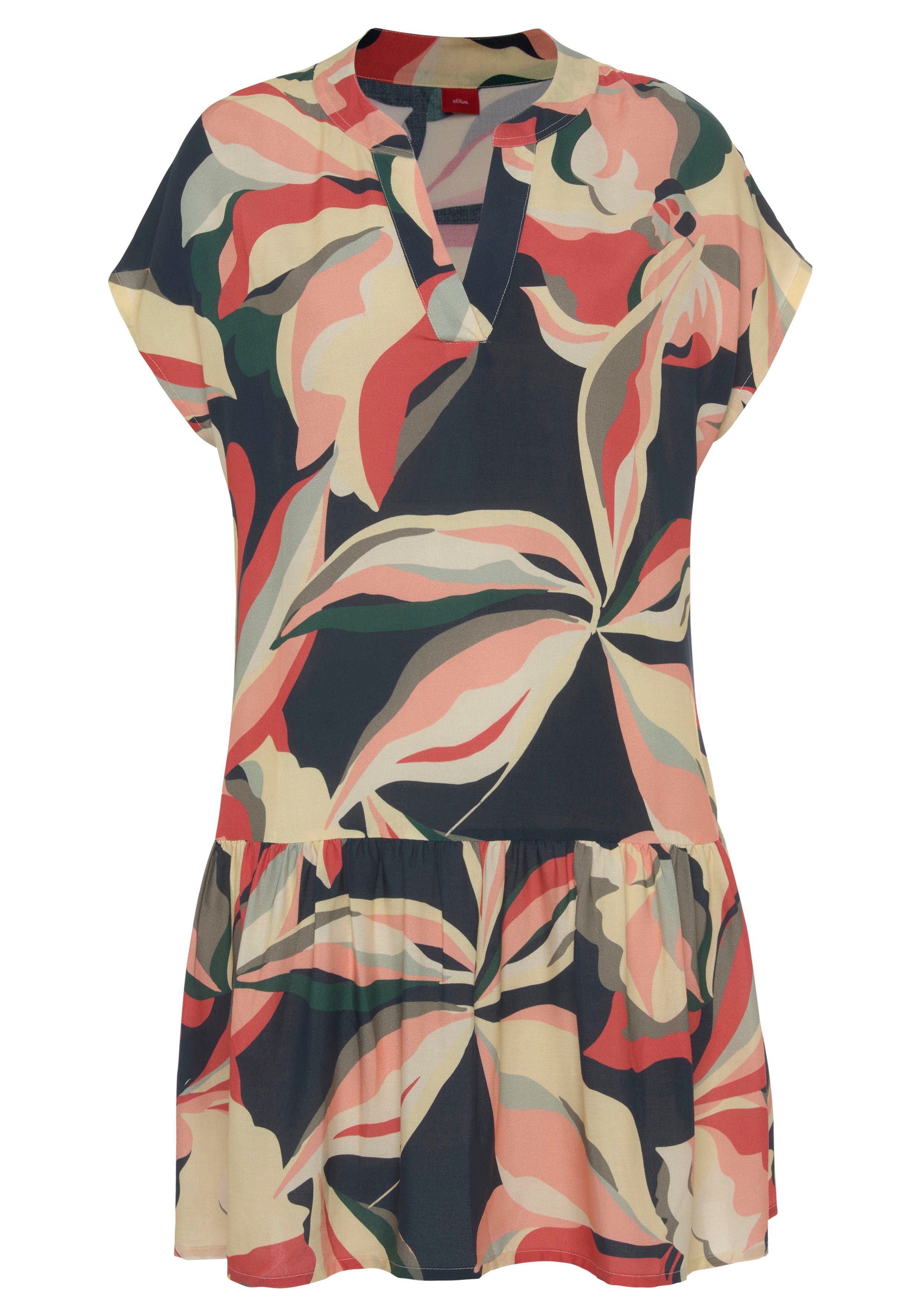 s.Oliver RED LABEL Beachwear Blousejurk met volant aan de rok, korte zomerjurk, strandjurk
