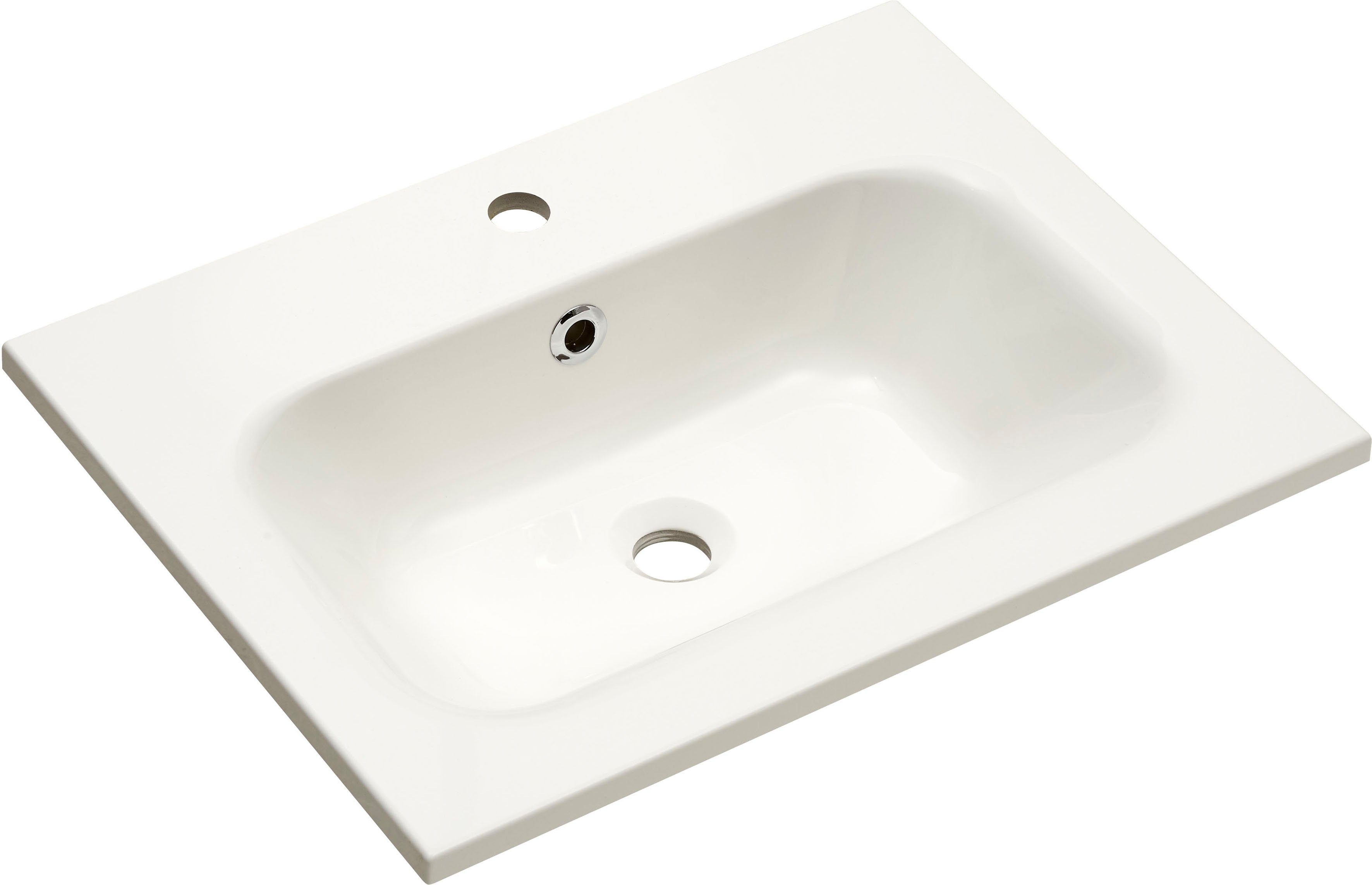 Saphir Badkamerserie Quickset 2-delig, mineraalmarmeren wastafel en LED-spiegel Wastafel 61 cm breed, 2 deuren, 1 lade, spiegelplank, bad-set (4-delig)