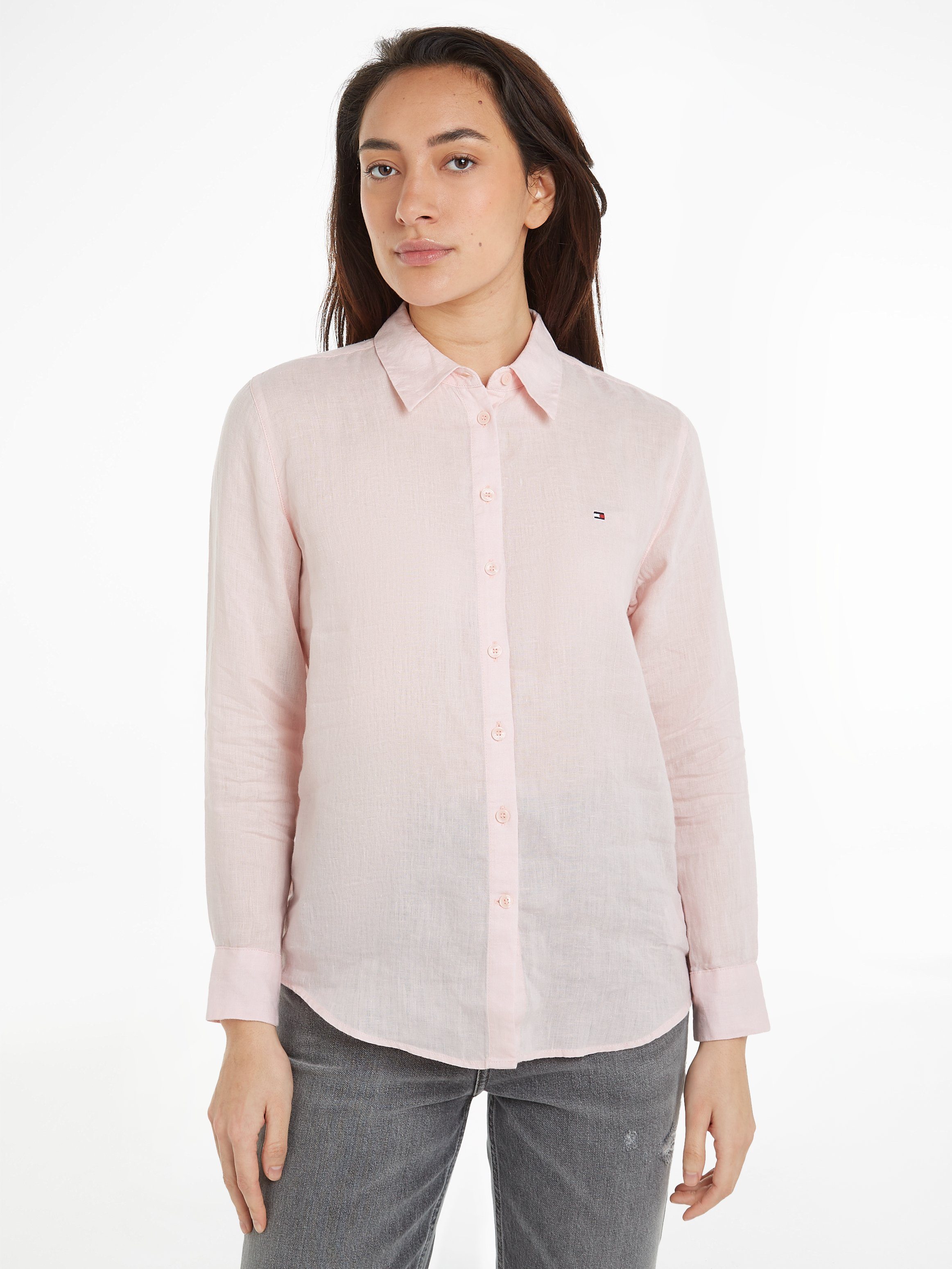 Tommy Hilfiger Overhemdblouse LINEN RELAXED SHIRT LS met logoborduursel op borsthoogte