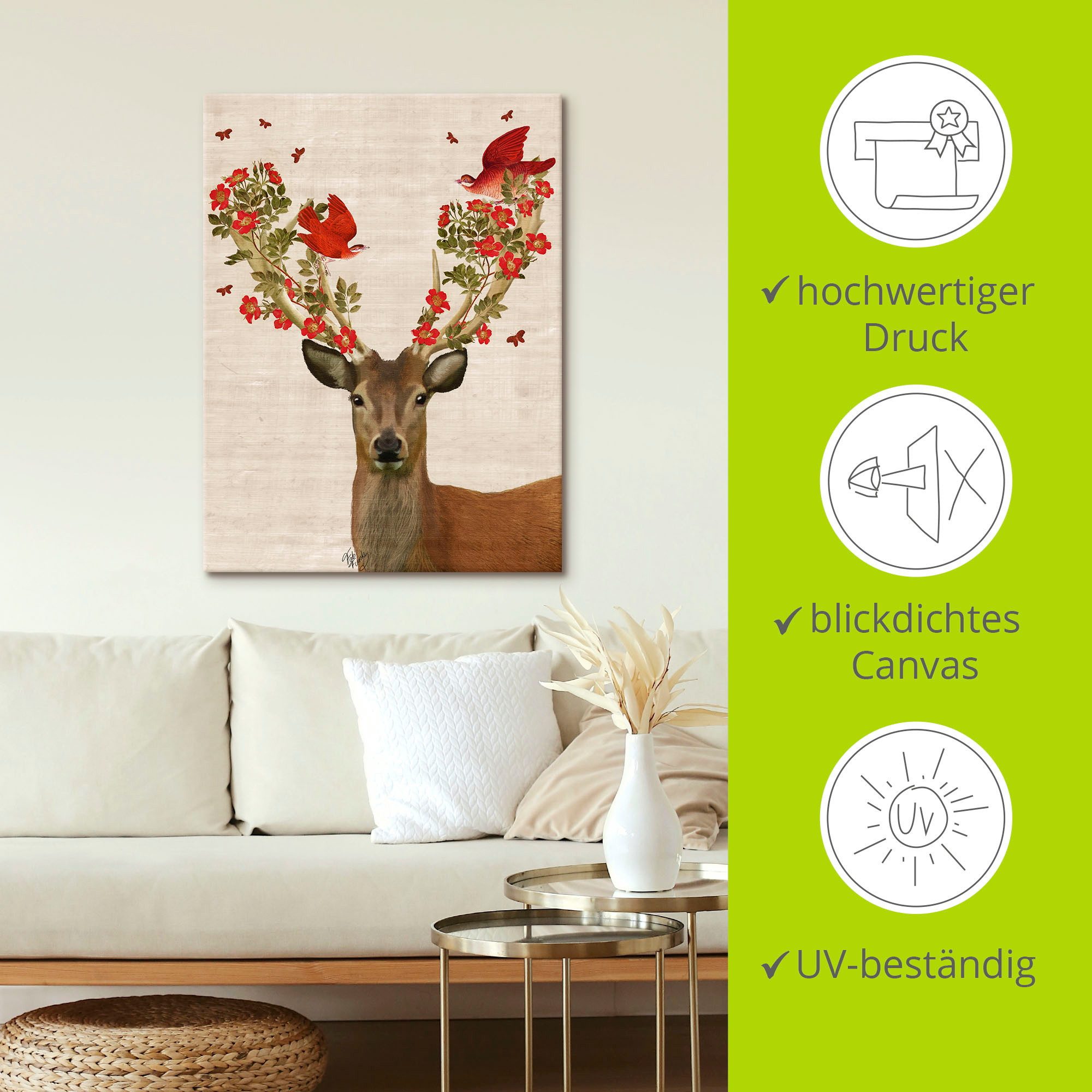Artland Artprint Edelhert en vogels liefde als artprint op linnen, poster, muursticker in verschillende maten