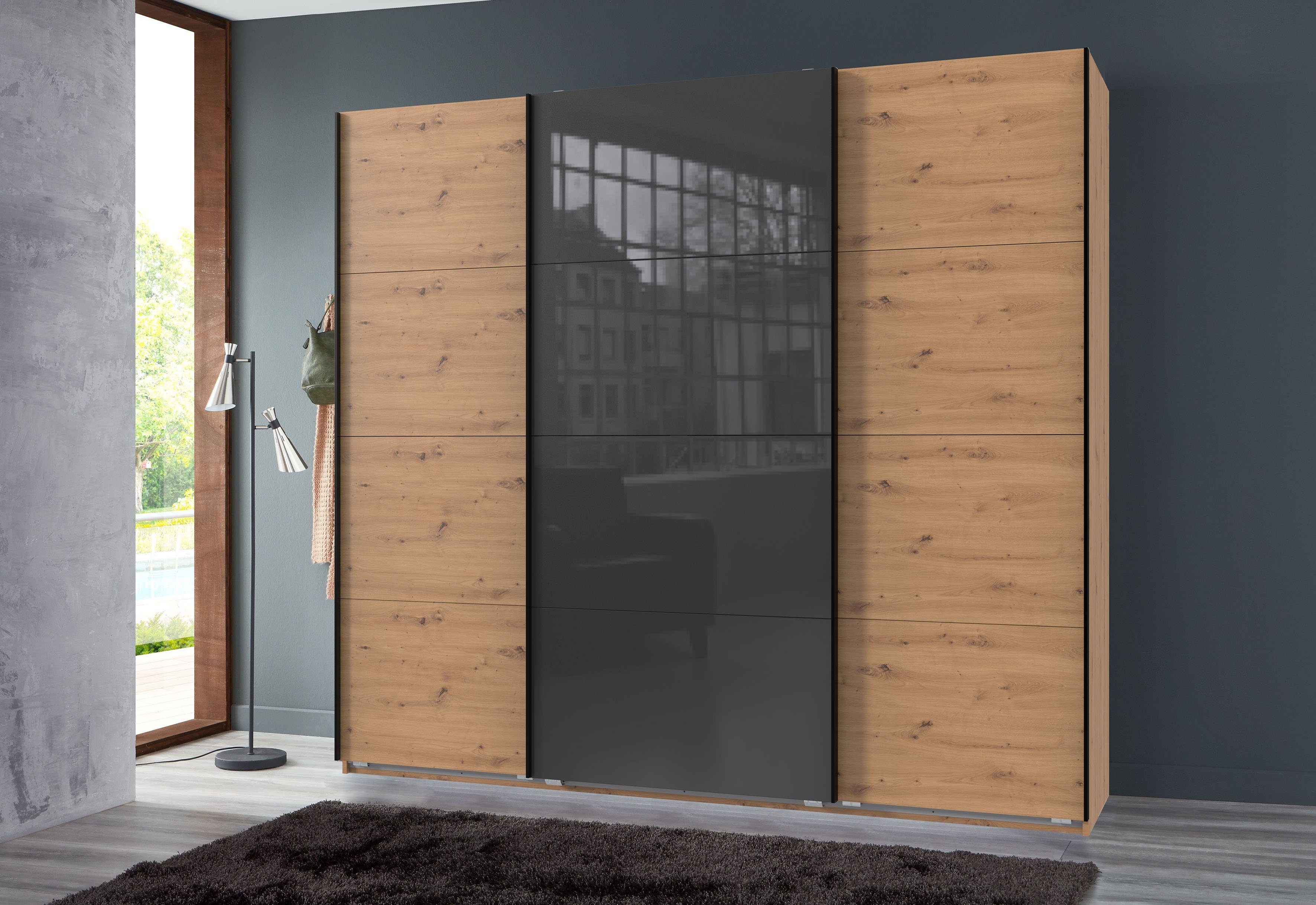 Wimex Zweefdeurkast Norderstedt Inclusief 2 stoffen dozen en 2 extra planken, met glasdeur