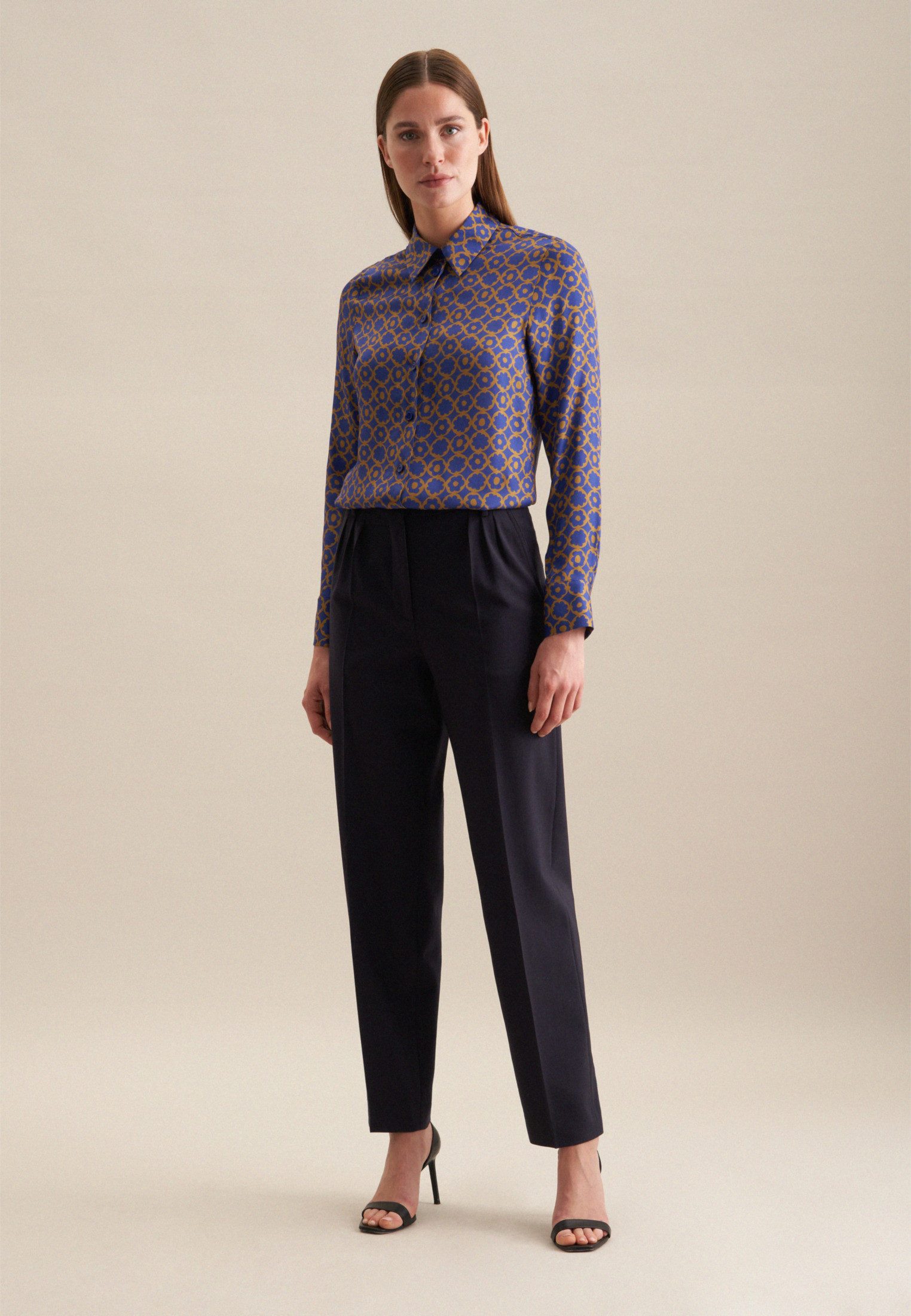 seidensticker Overhemdblouse Zwarte roos Lange mouwen kraag print