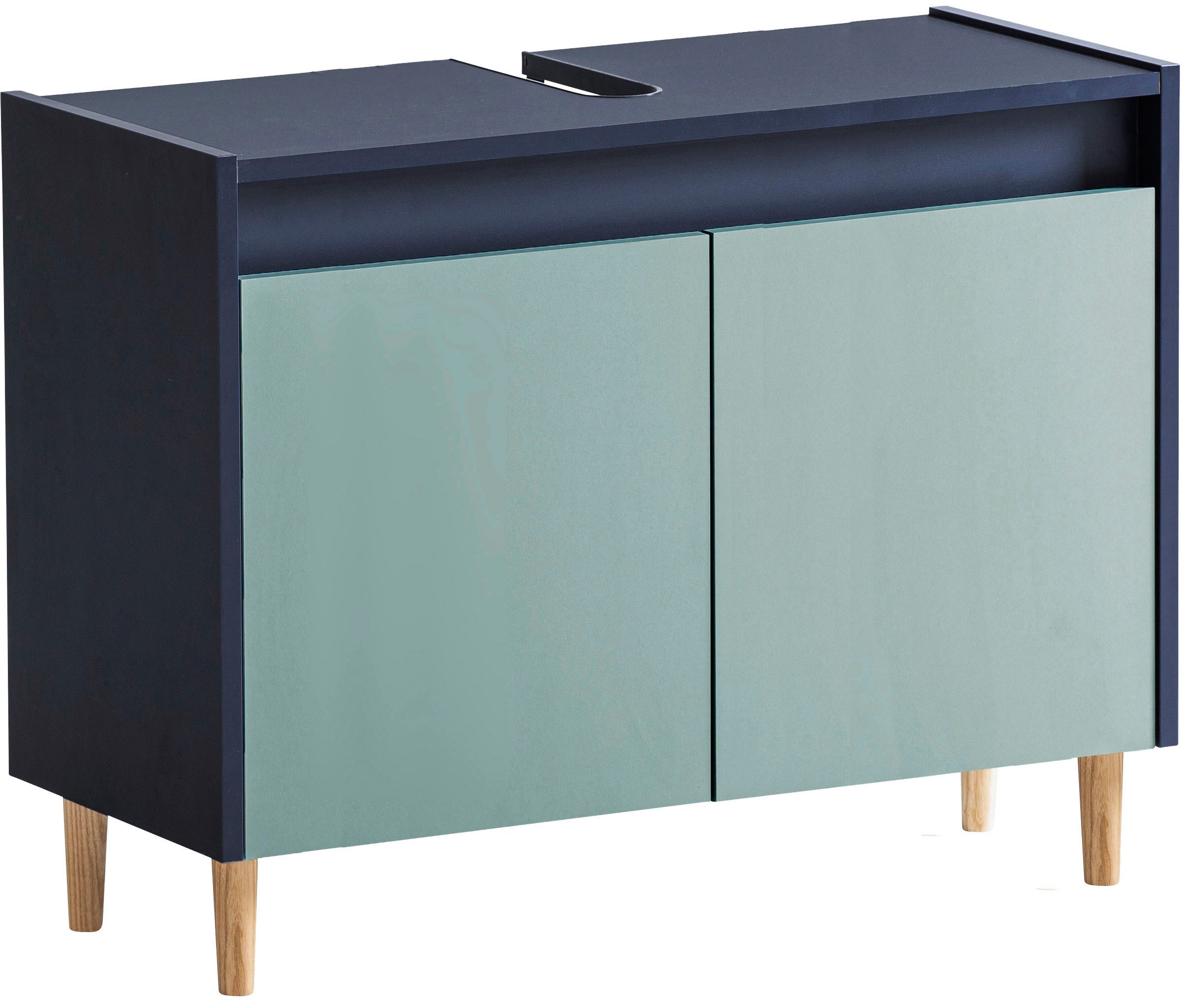 Schildmeyer Wastafelonderkast Lovis, breedte 80 cm Metalen beslag, meubelpoot van massief hout onderkasten blauw