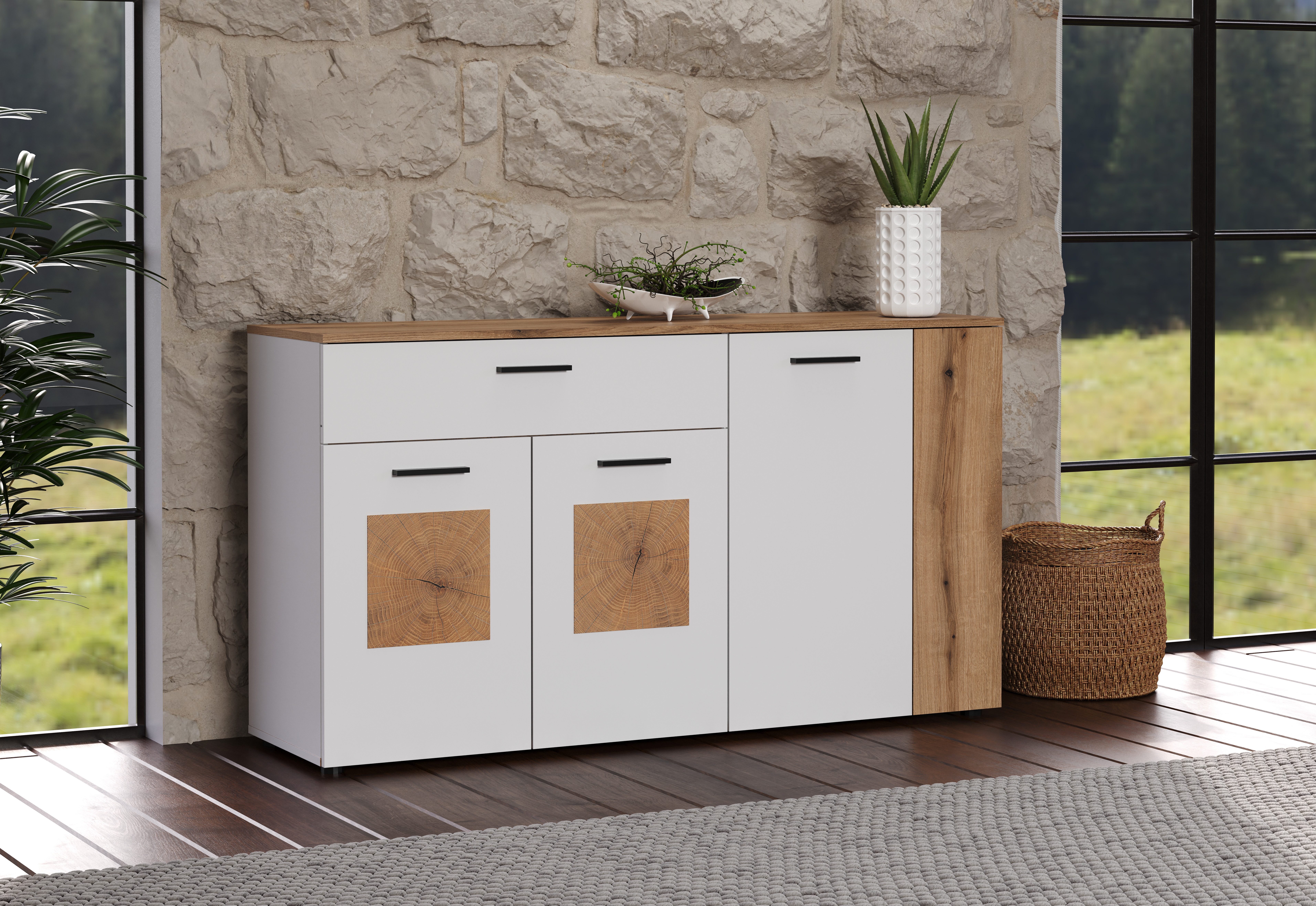 INOSIGN Dressoir Linz Commode met eindhoutapplicaties - kast (B/D/H) 150/42/83 cm (1 stuk)