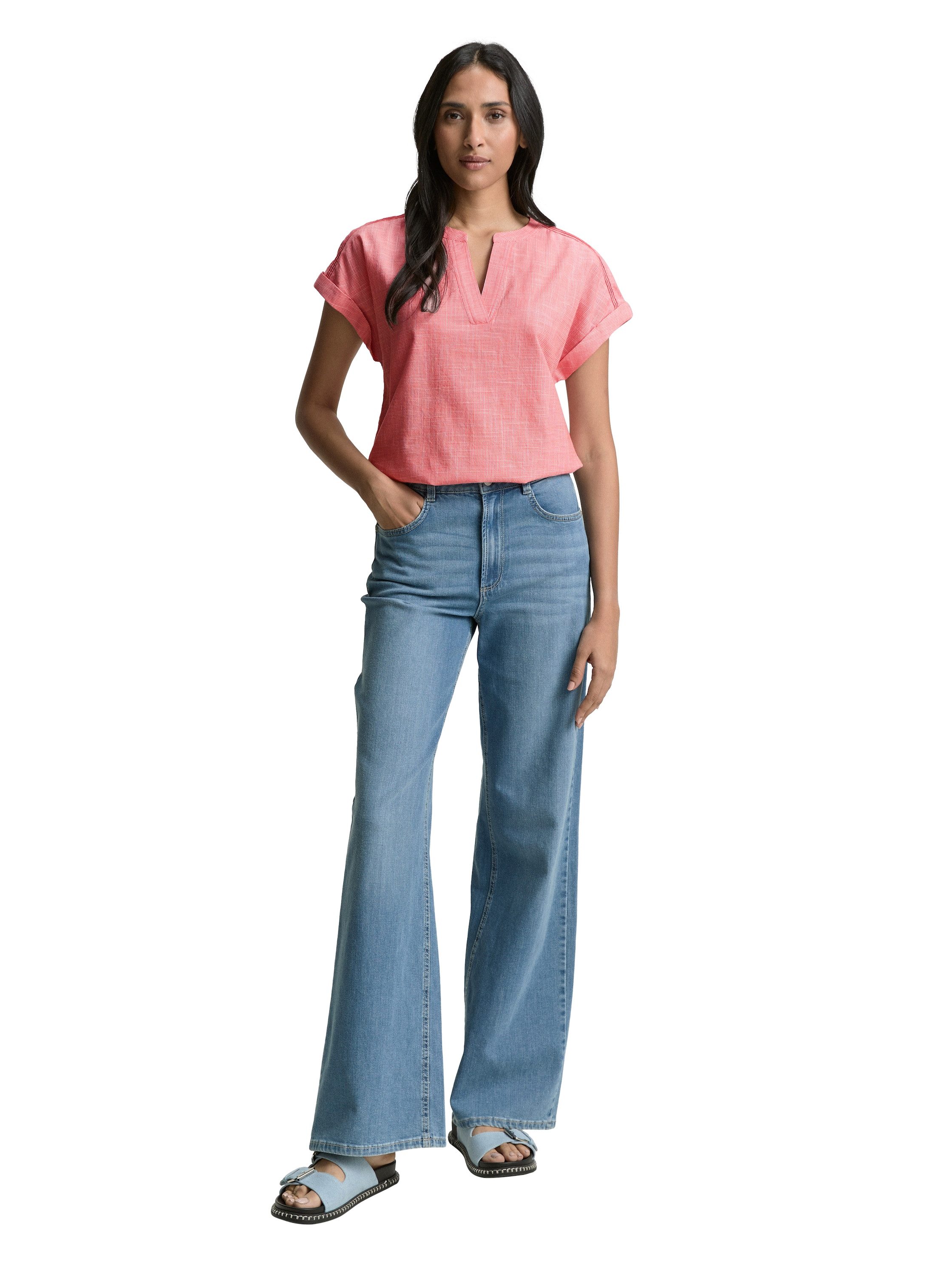 Tom Tailor Blouse met korte mouwen in tuniek-stijl, geruit