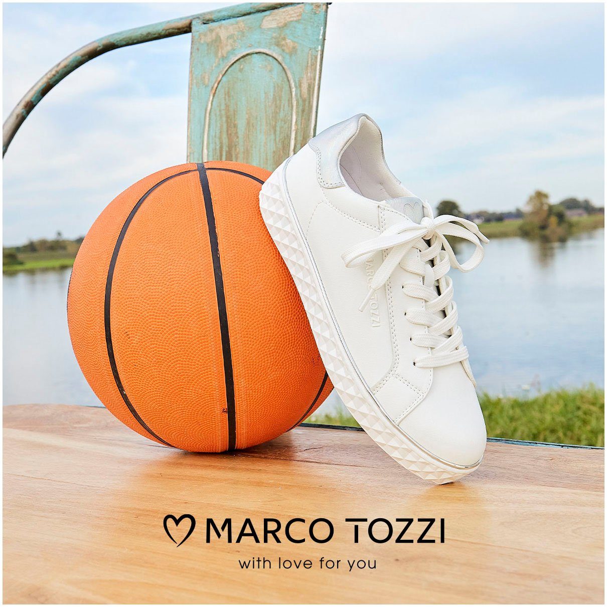 Marco Tozzi Plateausneakers met mooie metallic-details, vrijetijdsschoen, lage schoen, veterschoen