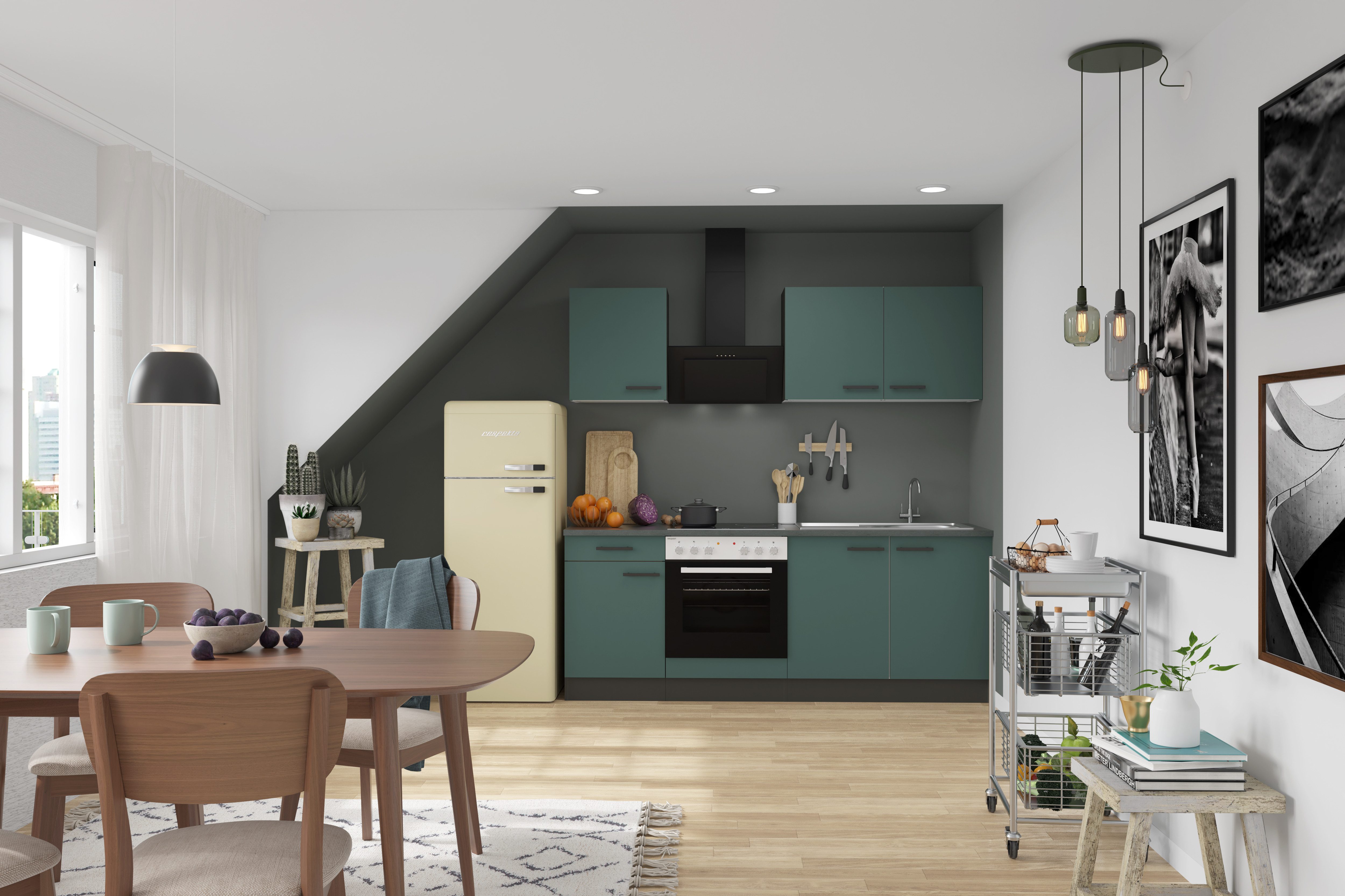 OPTIFIT Keukenblok Palma Breedte 210 cm, optioneel met elektrische apparaten, spiegelbeeld op te stellen