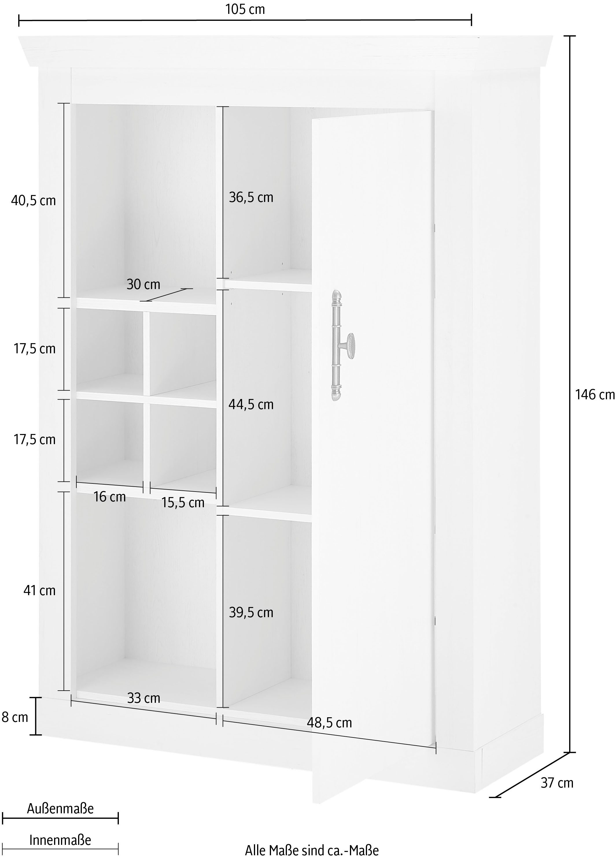 Home affaire Highboard Ravenna in romantische landelijke stijl, grepen van metaal, hoogte 146 cm