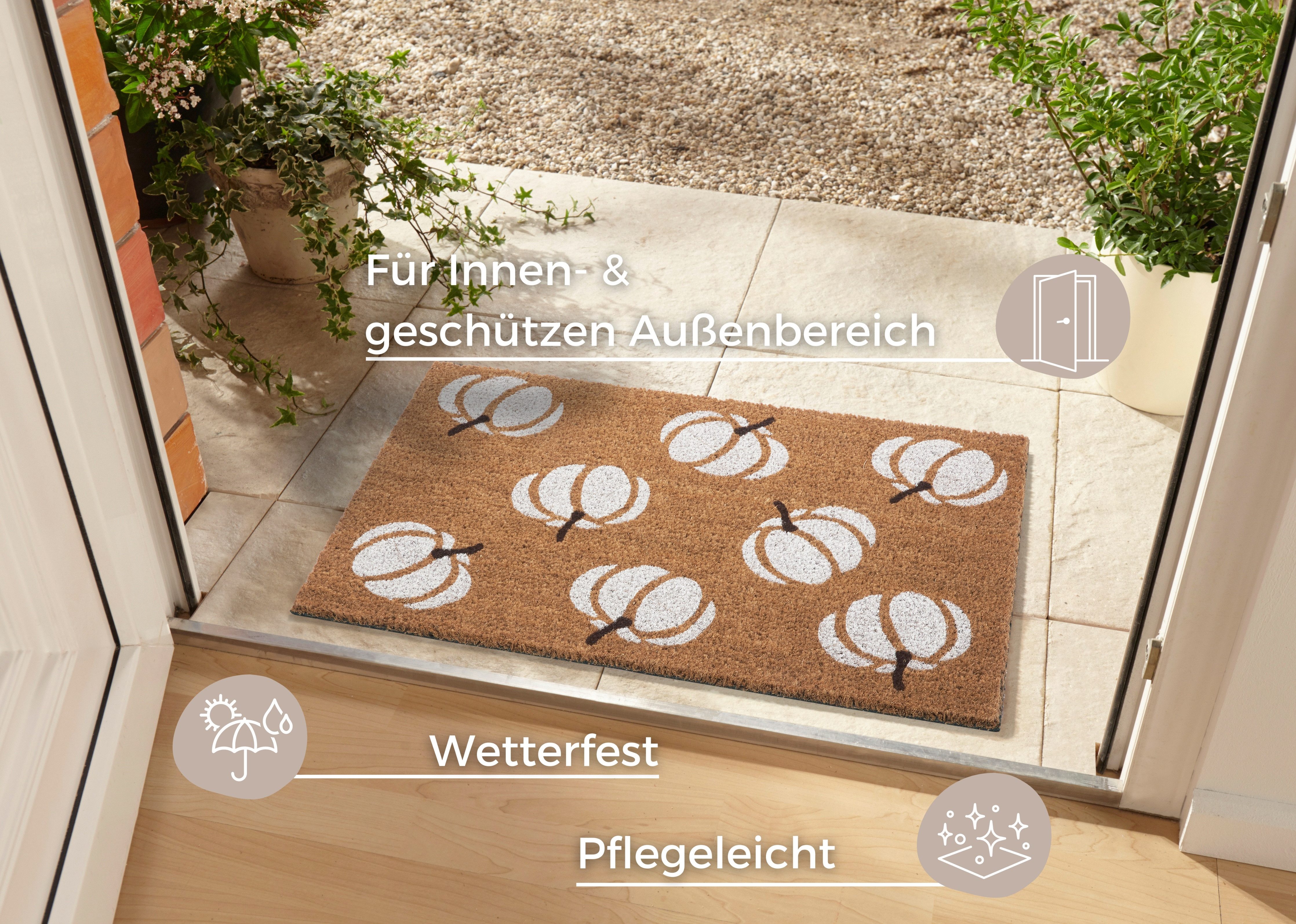 HANSE Home Mat Mix Mats Kokos Pumpkins, deurmat Kokos, vuilopvangmat, outdoor, antislip, binnen, kokosmat, gang