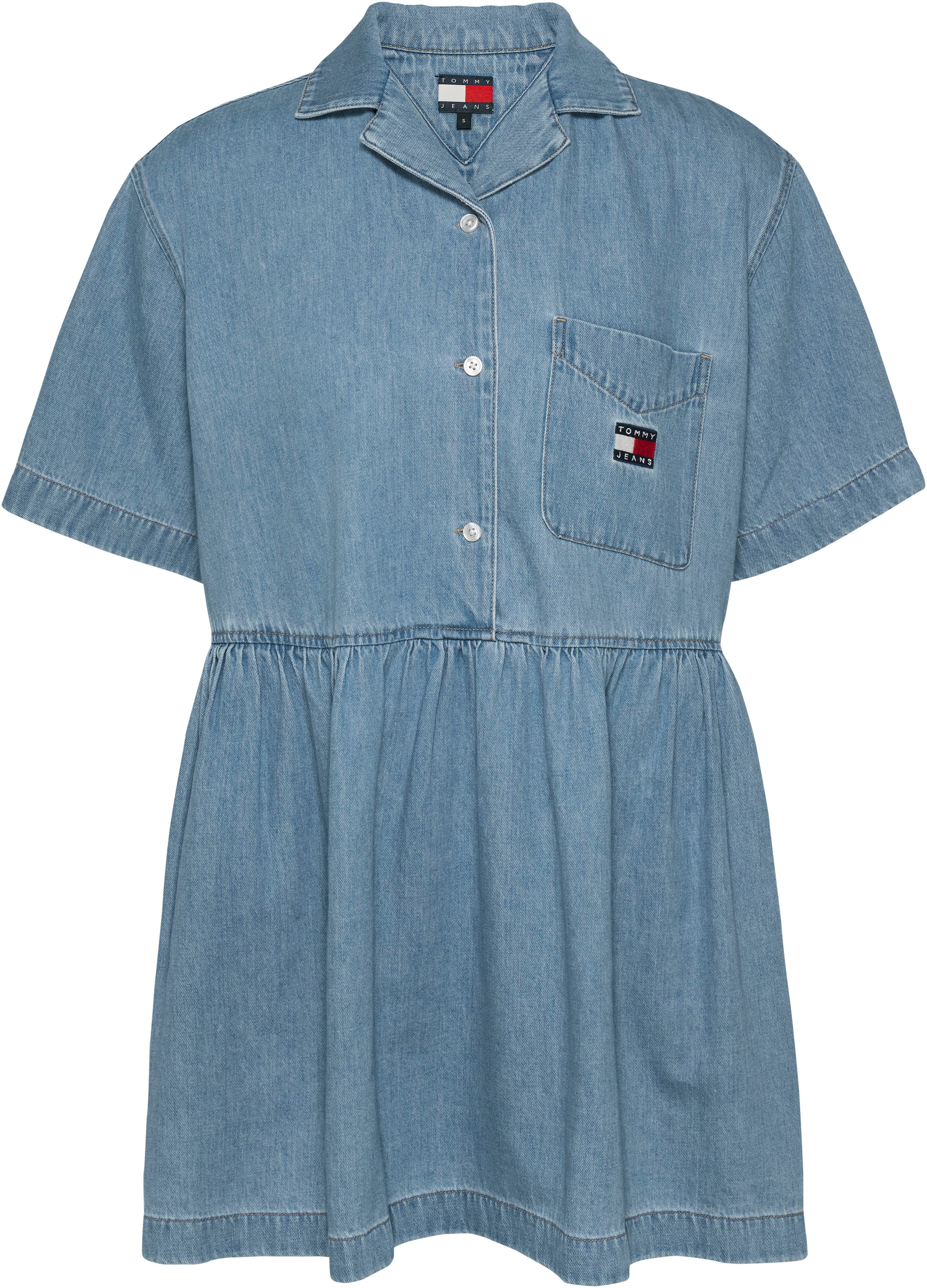 TOMMY Jeans jurk TJW LT DENIM DRESS EXT in mini-lengte, met logo-borduursel, in blauwe was