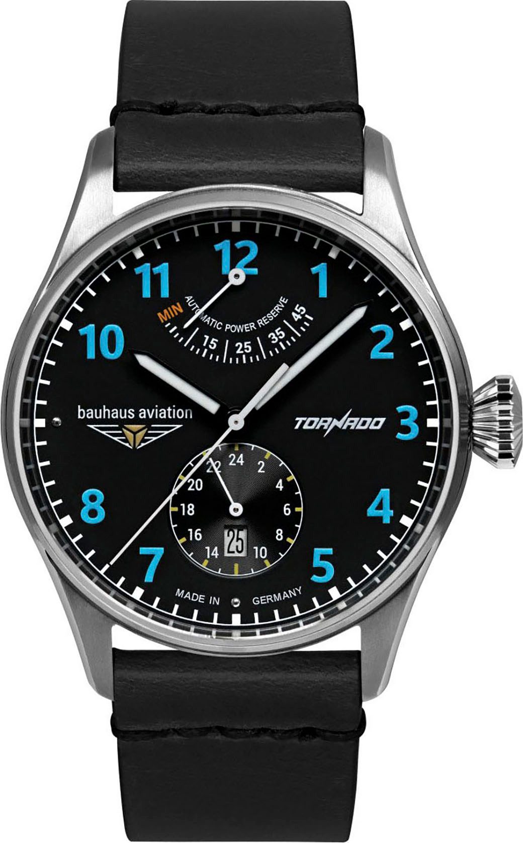 bauhaus Automatisch horloge Tornado Horloge, herenhorloge, Made in Germany, mechanisch horloge, leren band heren horloges zwart