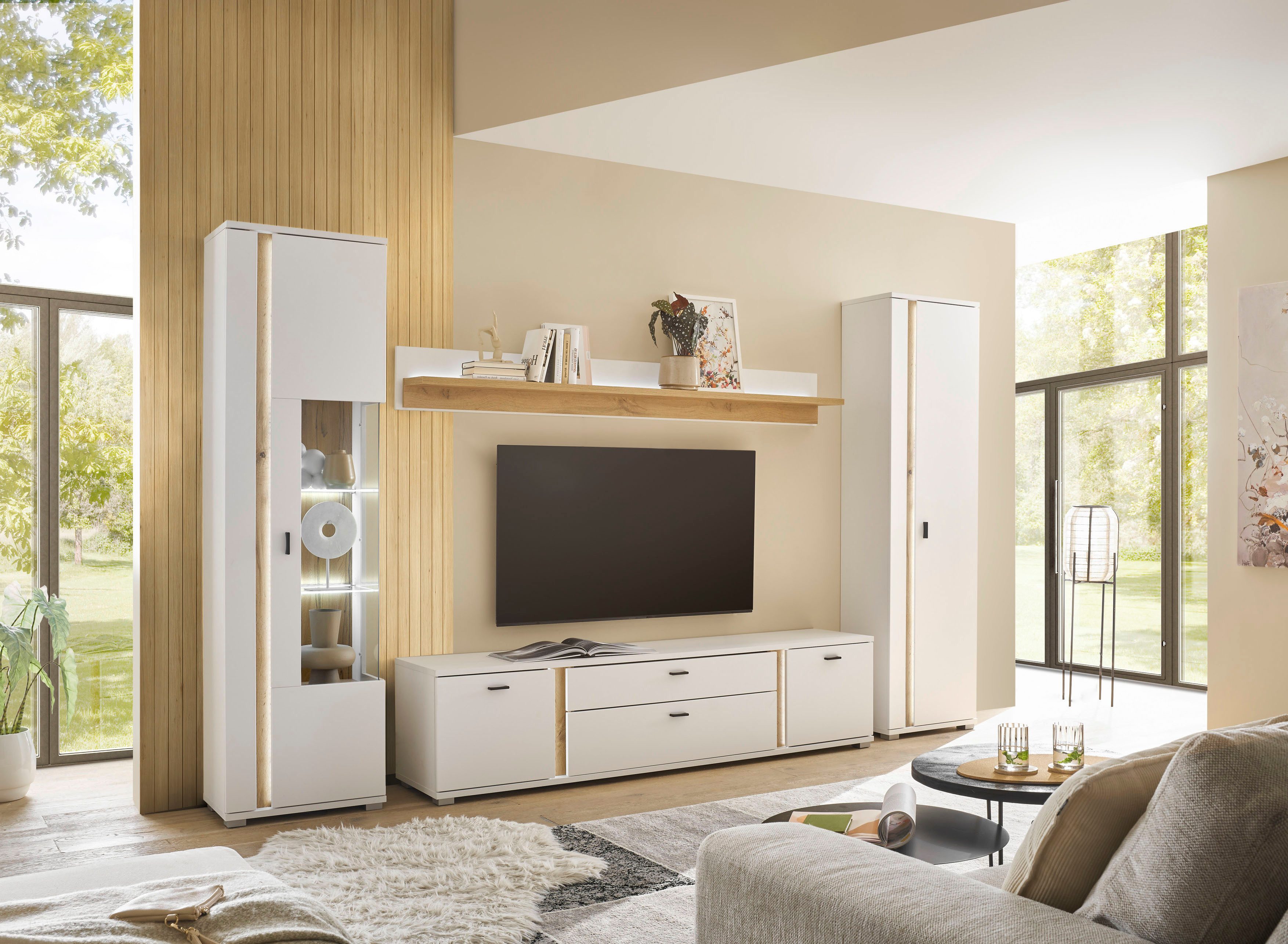 INOSIGN Vitrinekast Long Island in moderne trendkleur, inclusief verticale verlichting, breedte 55 cm (1 stuk)