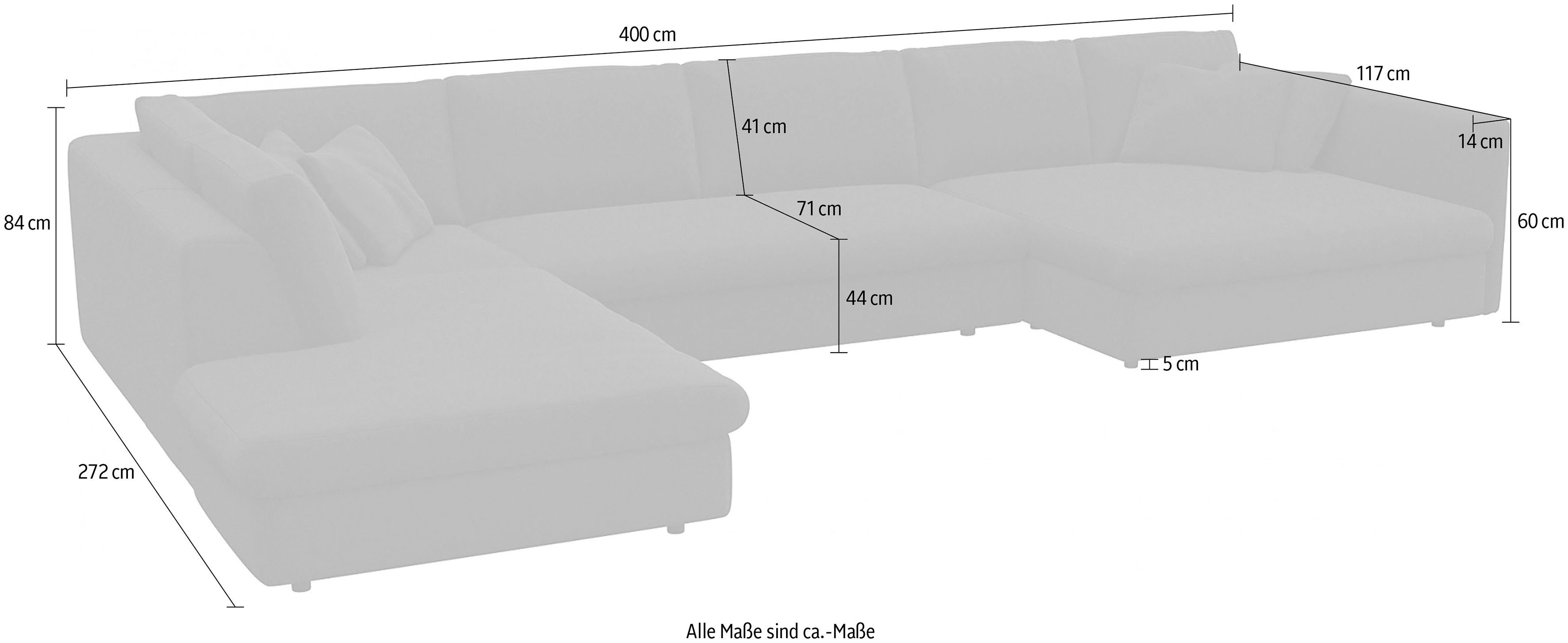 FLEXLUX Zithoek Lovane, U-vorm, comfortabel en comfortabel Zacht en zeer comfortabel, grote zitdiepte op koudschuim, inclusief sierkussen