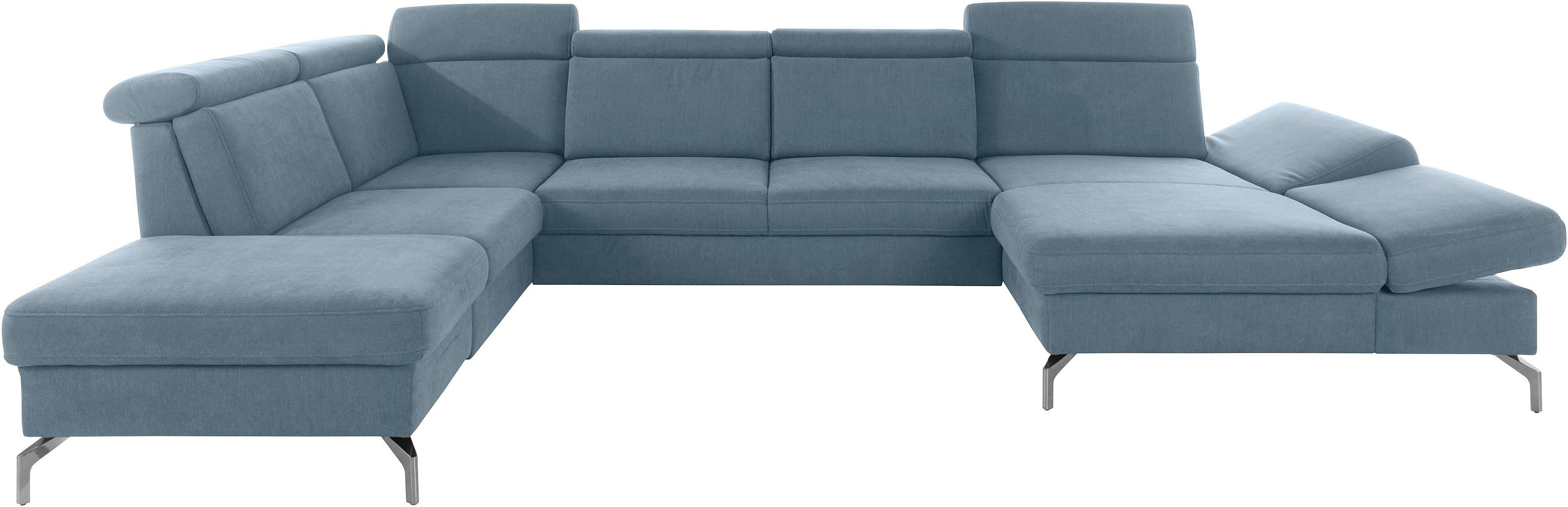 sit&more Zithoek Brisbane U-vorm Poothoogte 15 cm, inclusief verstelbare zitdiepte, armleuningen en hoofdeind blauw, zithoeken, Ottomane links, Met