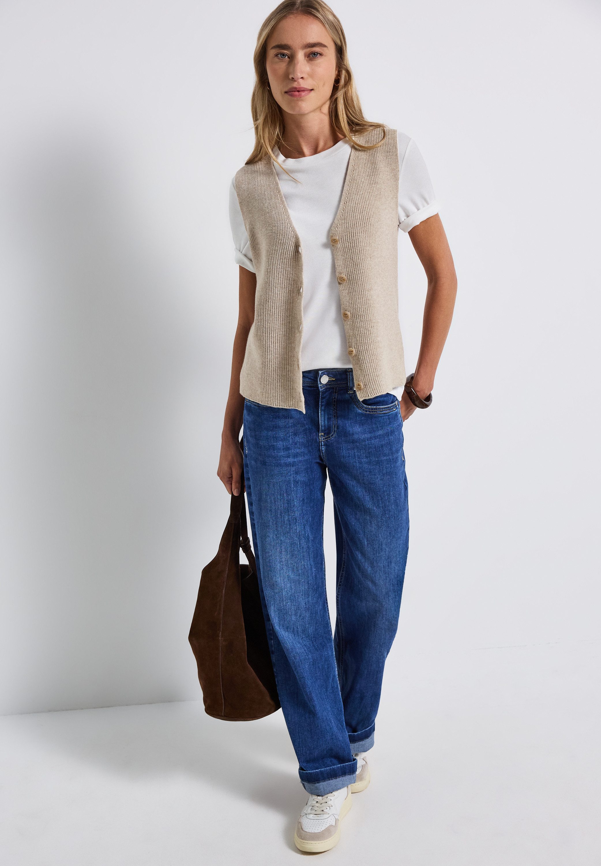 STREET ONE Mouwloos vest in riblook en met knoopsluiting