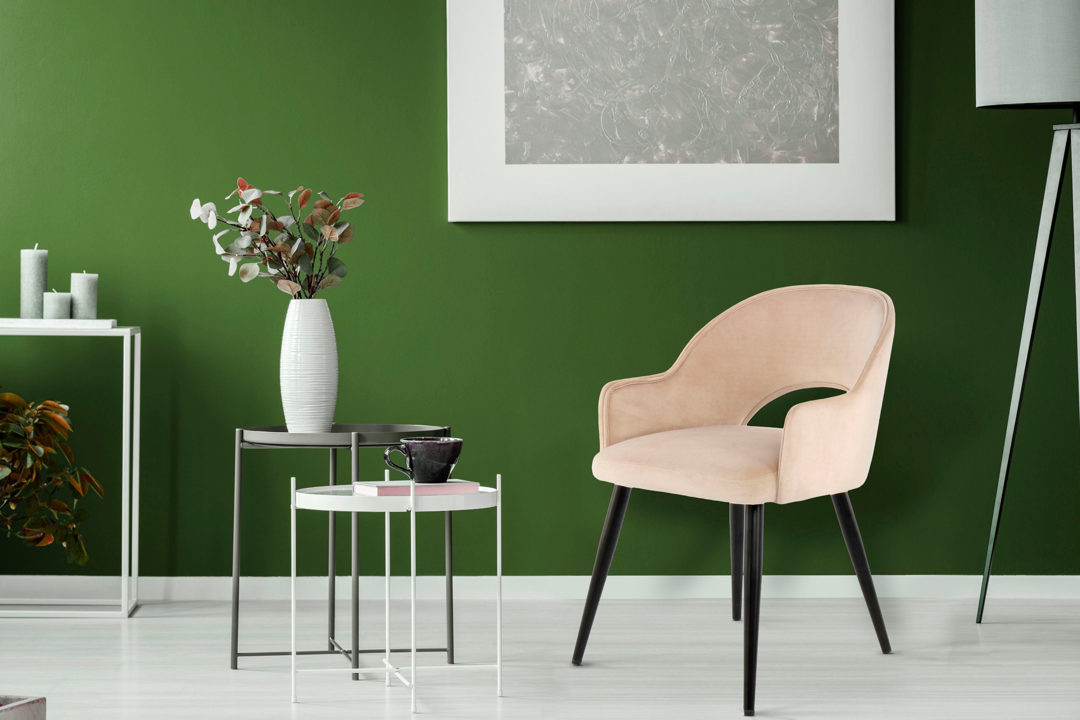 Kayoom Stoel Joris 110 2-delige set, effen ontwerp, met retro-karakter met armleuning, comfortabel, halve maan opening in de rugleuning (set, 2 stuks)