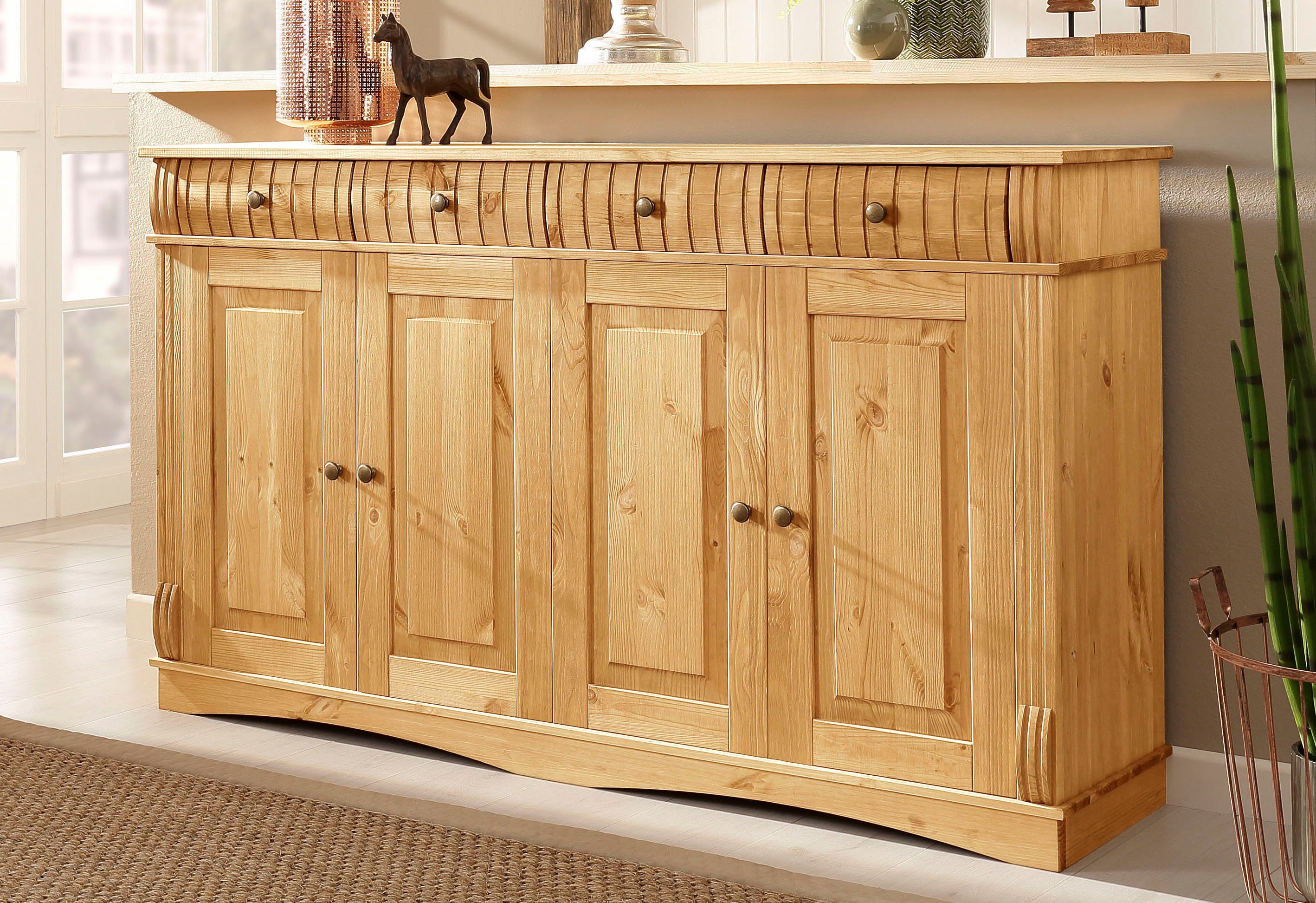 Home affaire Dressoir Teresa Commode, 4-deurs, breedte 152 cm, van massief dennenhout, FSC®