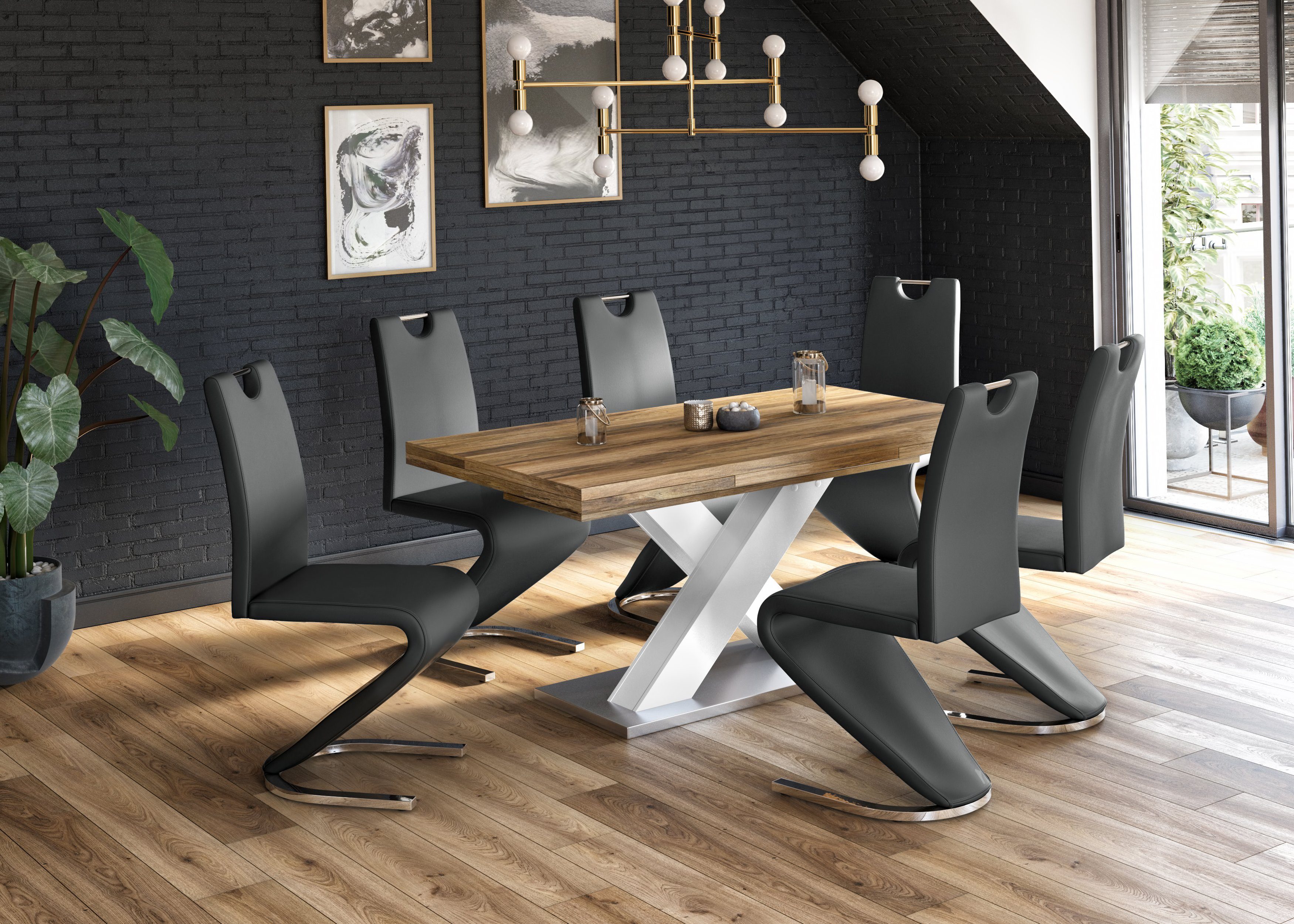 Homexperts Eetkamerstoel Zora 02 Bekleding in imitatieleer, rugleuning met handgreep voor eenvoudig terugtrekken (set, 2 stuks)