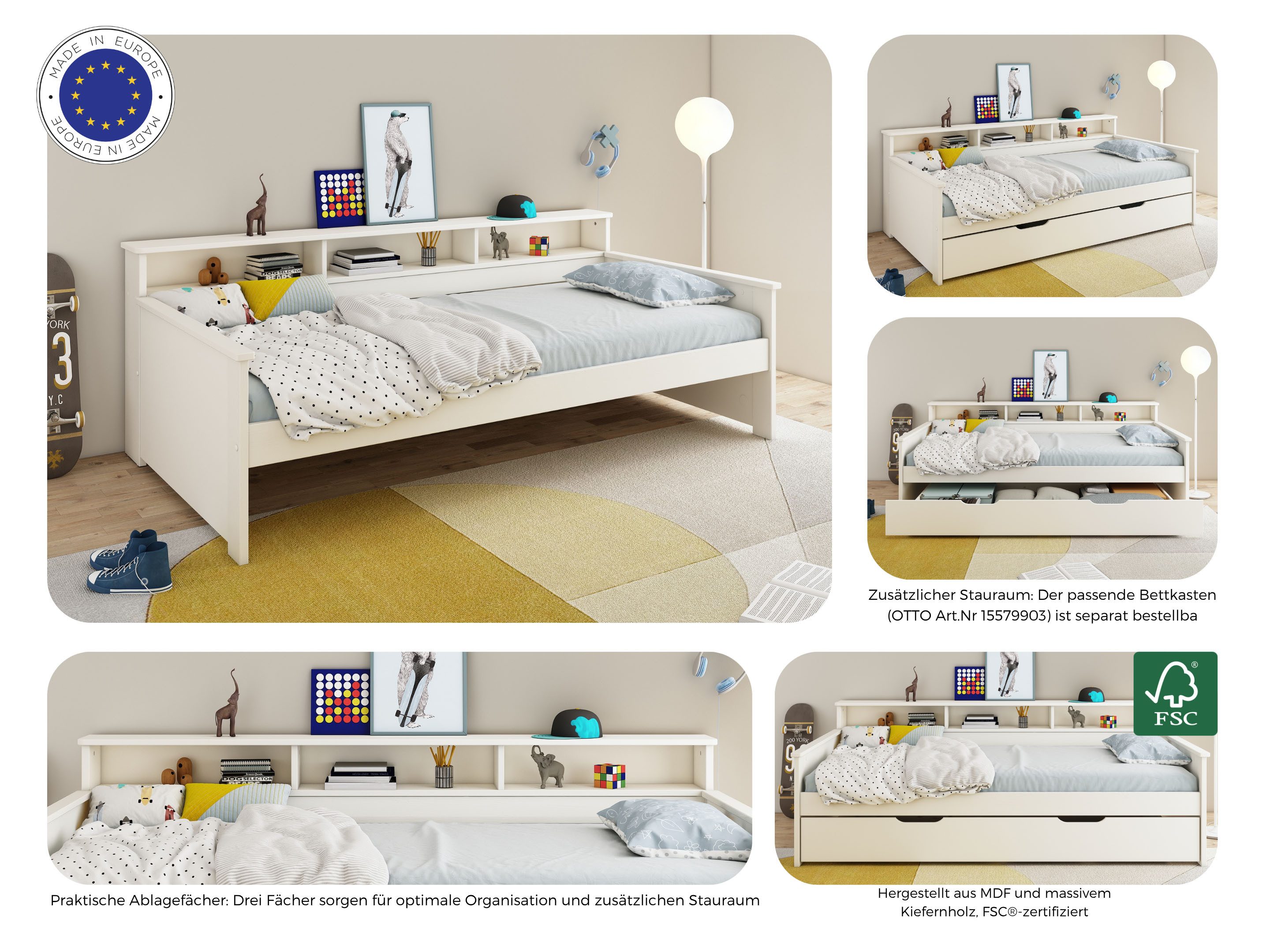 Home affaire Kinderbed KERO, daybed, bed met opbergruimte, ruimtebesparend, opbergruimte, 90 x 200 cm