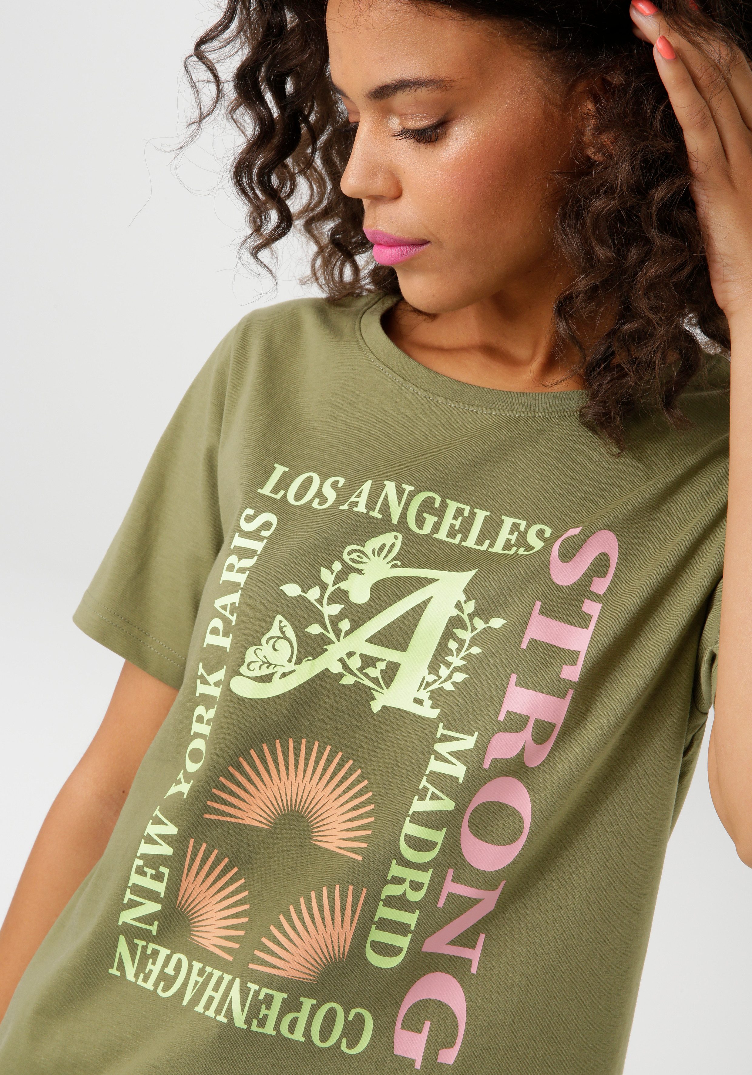 Aniston CASUAL T-shirt met kleurharmonieuze frontprint van foliedruk