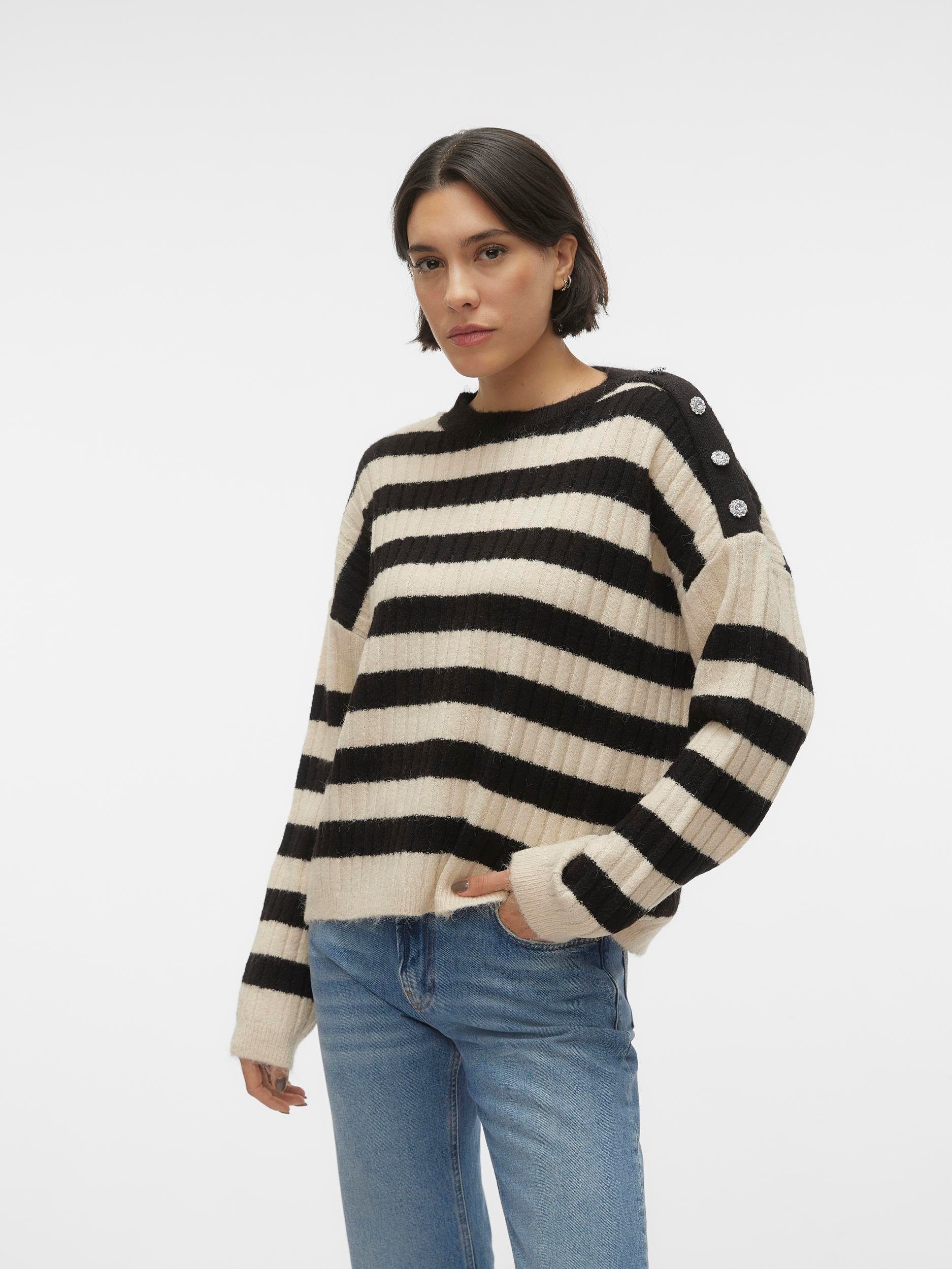 Vero Moda Trui met ronde hals VMELYA LS O-NECK BUTTON PULLOVER GA BOO