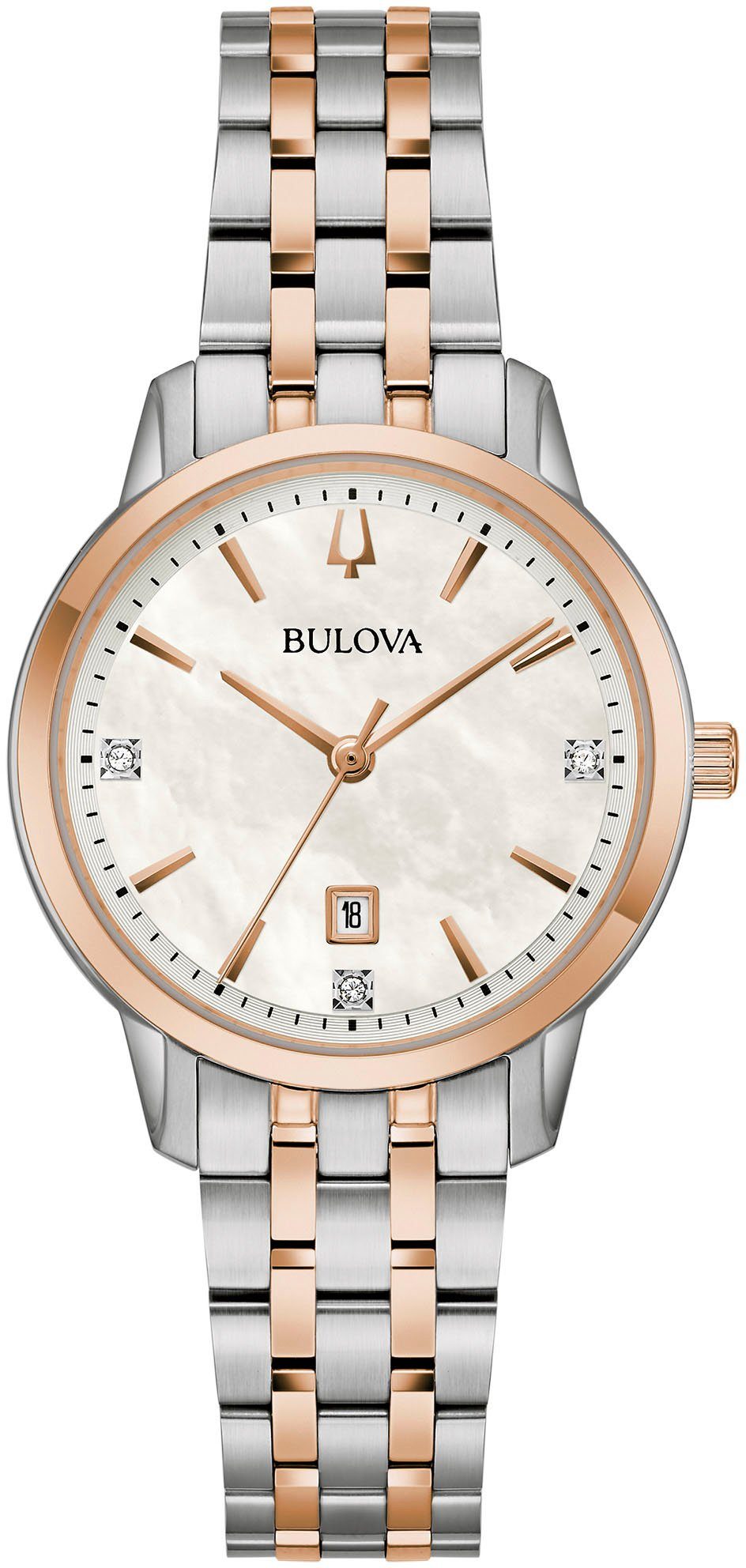 Bulova Kwartshorloge Polshorloge, dameshorloge, roestvrijstalen armband, luminescerende wijzers, datum