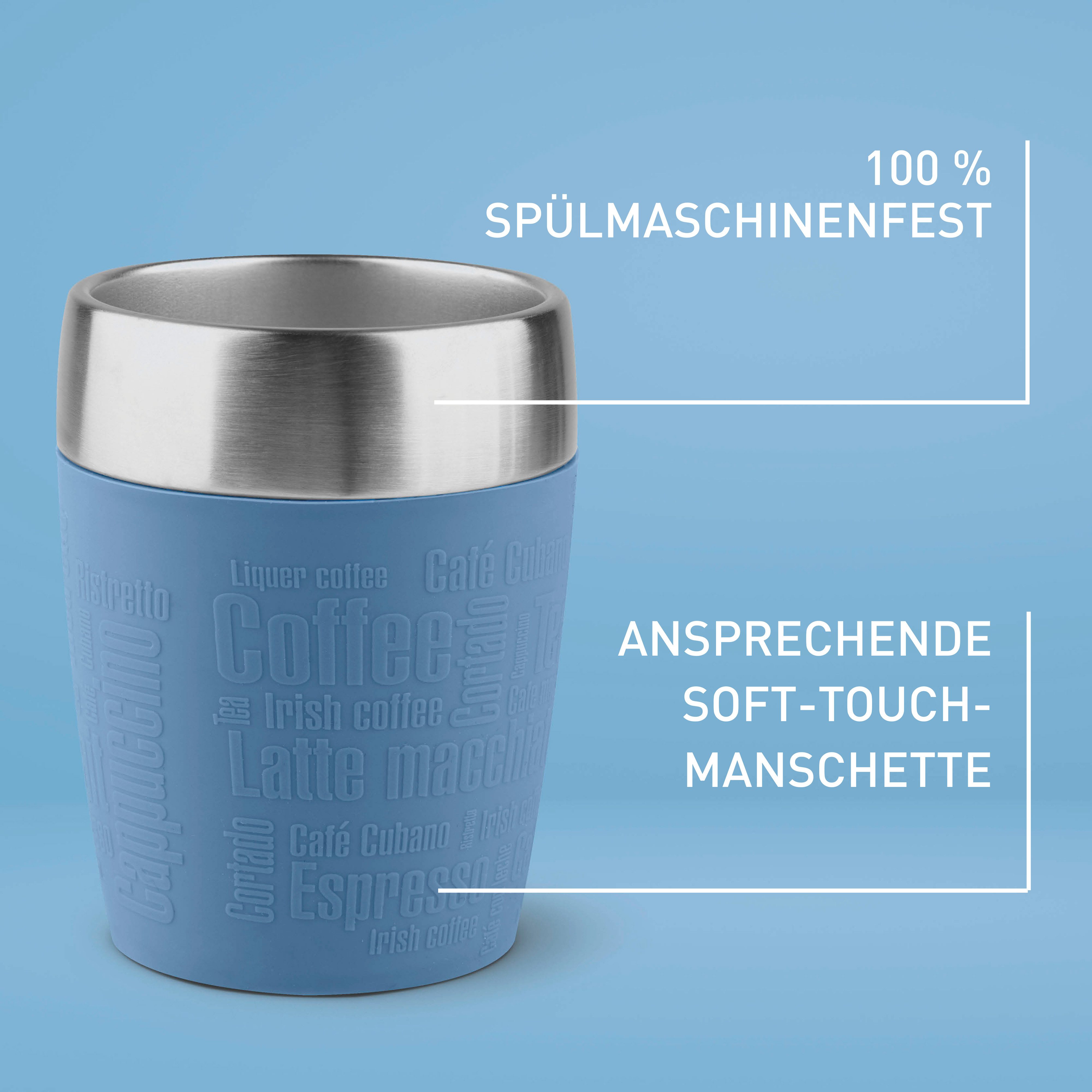 Emsa Thermosbeker Travel Mug 0,2 liter, roestvrij staal, drink- en ijsbeker, rubberen manchet (1-delig)