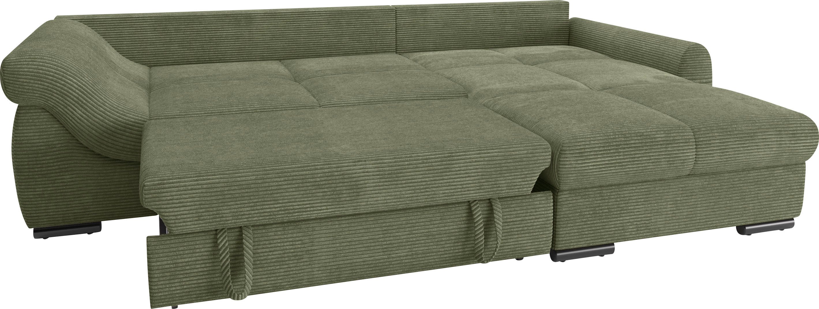 Mr. Couch Hoekbank Livorno DuraFlex L-vorm incl. hoogslaper beduitbreiding, xl bedbox wit gecoat