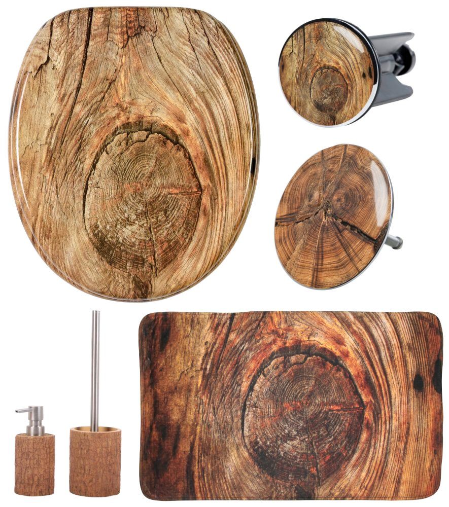 Sanilo Set badkameraccessoires Rustiek bestaand uit toiletzitting, badmat, stop,...