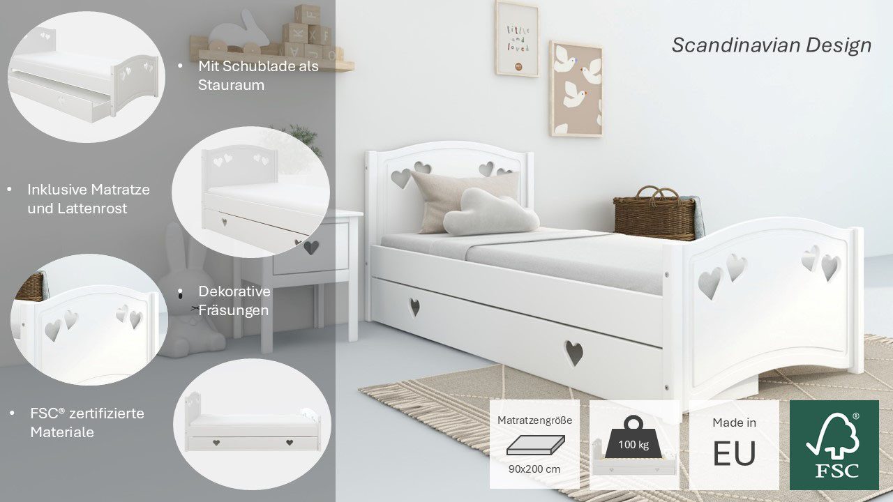 Lüttenhütt Kinderbed Beeke, OTTO's Choice, kinderbed, met matras + lade FSC®-gecertificeerd, veel opbergruimte, tot 100 KG belastbaar (4-delig)